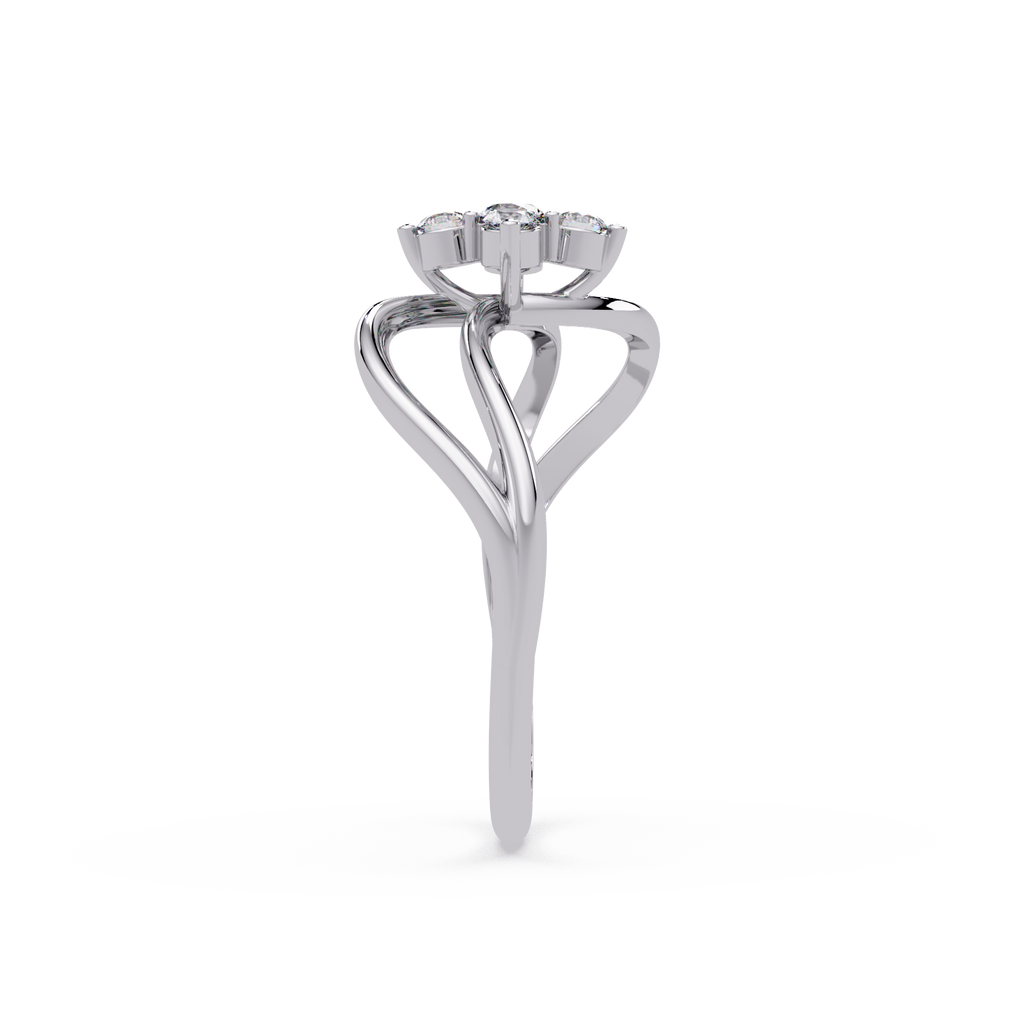 Round Cut Floral Cluster Diamond Wave Ring