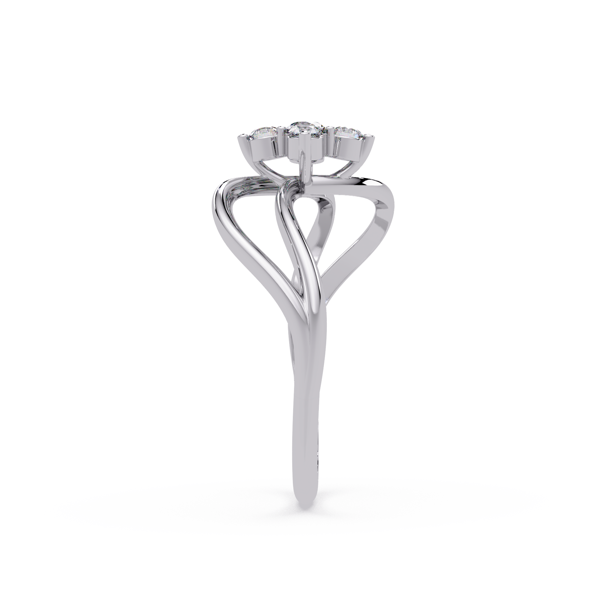 Round Cut Floral Cluster Diamond Wave Ring