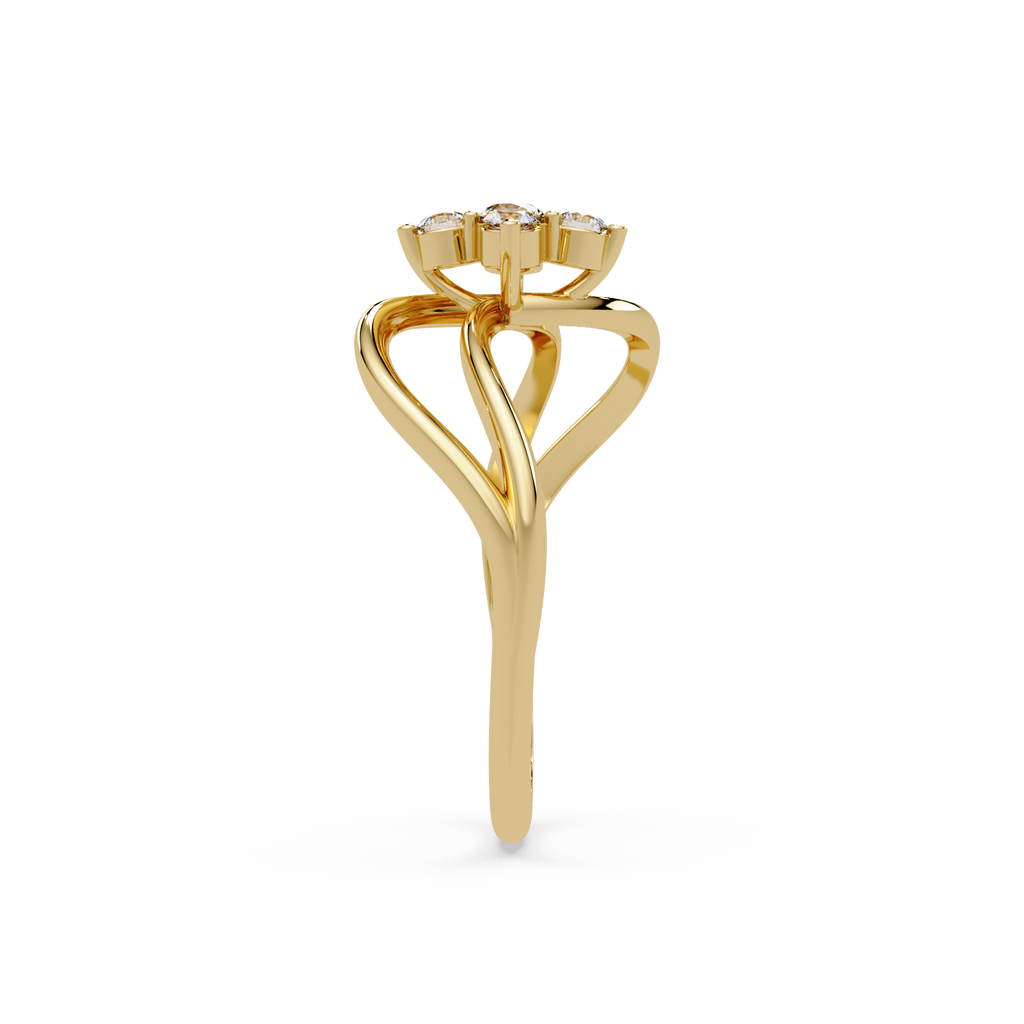 Round Cut Floral Cluster Diamond Wave Ring