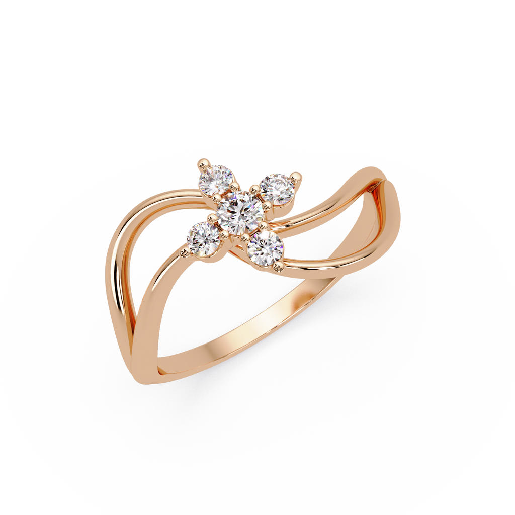 Round Cut Floral Cluster Diamond Wave Ring