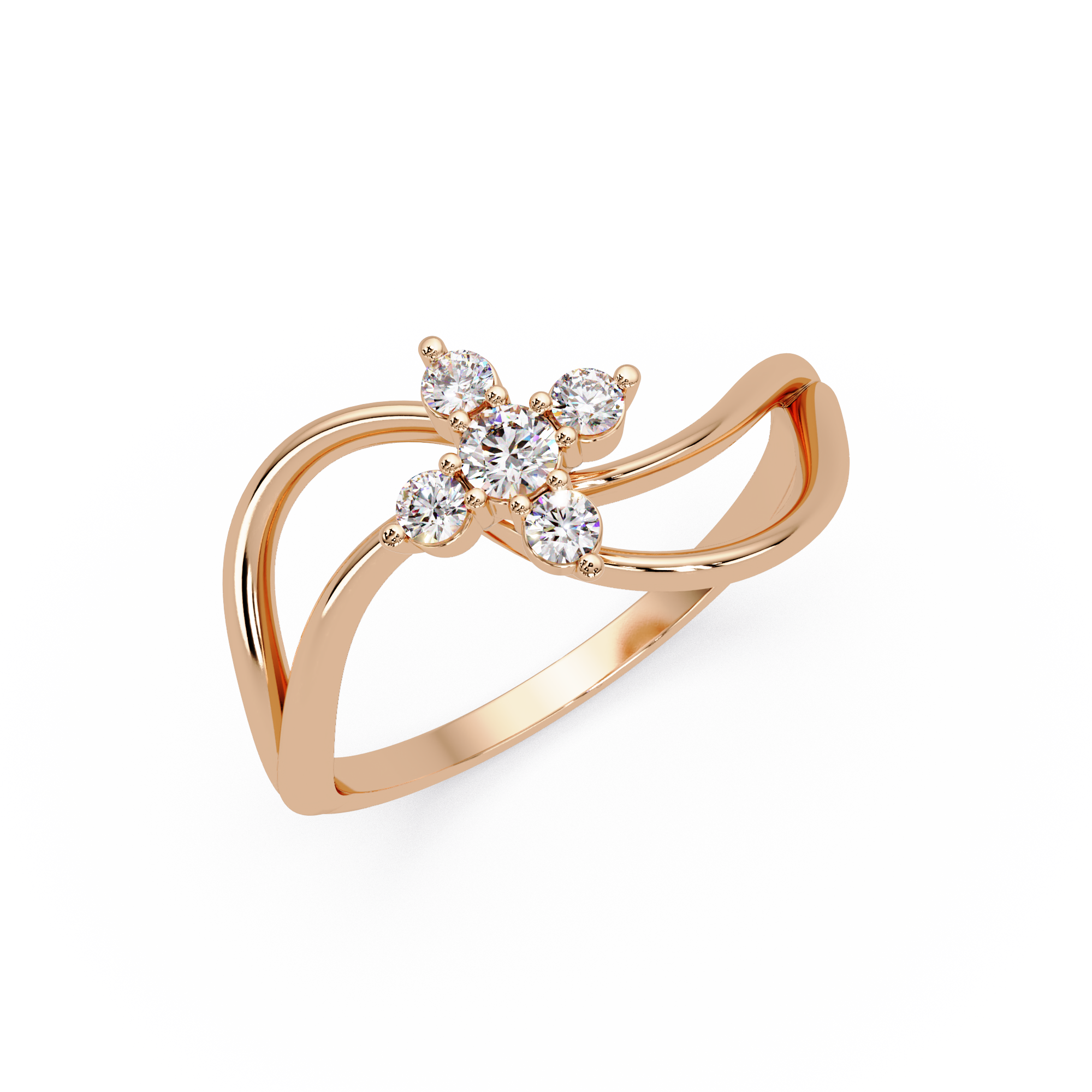 Round Cut Floral Cluster Diamond Wave Ring