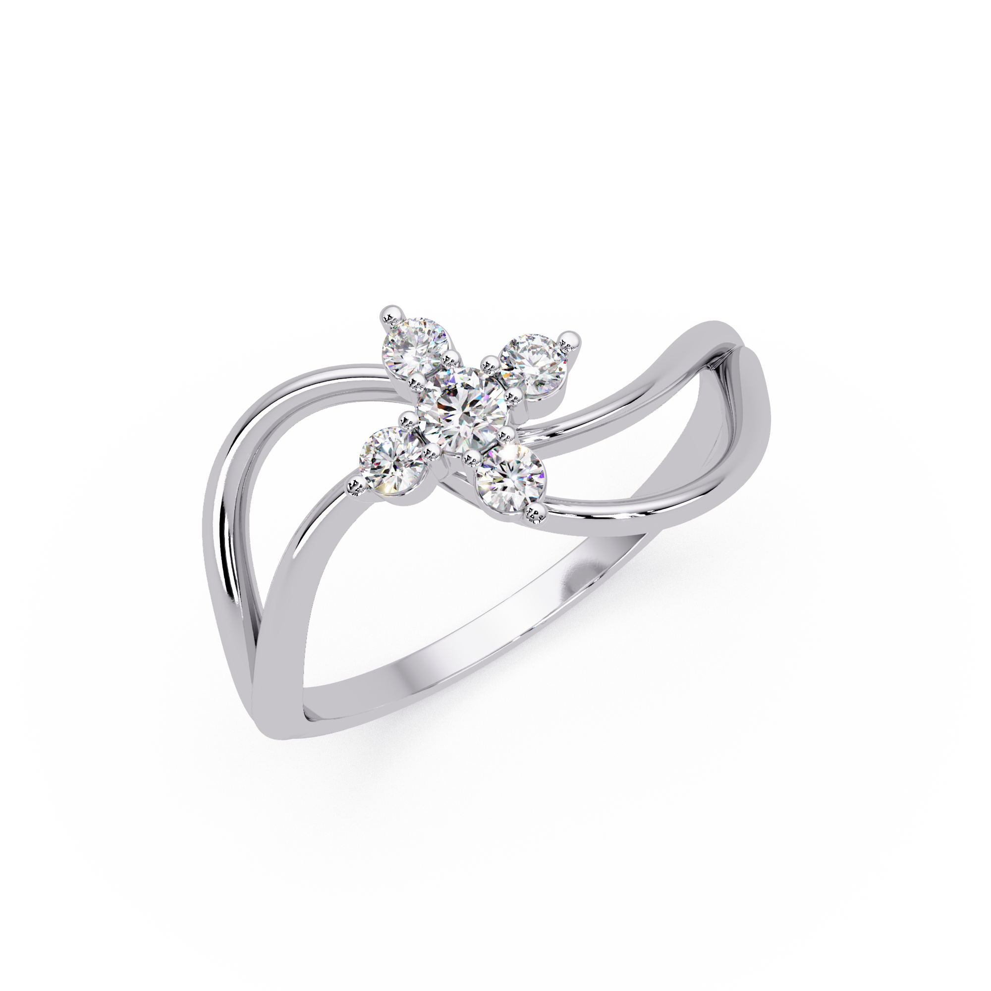 Round Cut Floral Cluster Diamond Wave Ring
