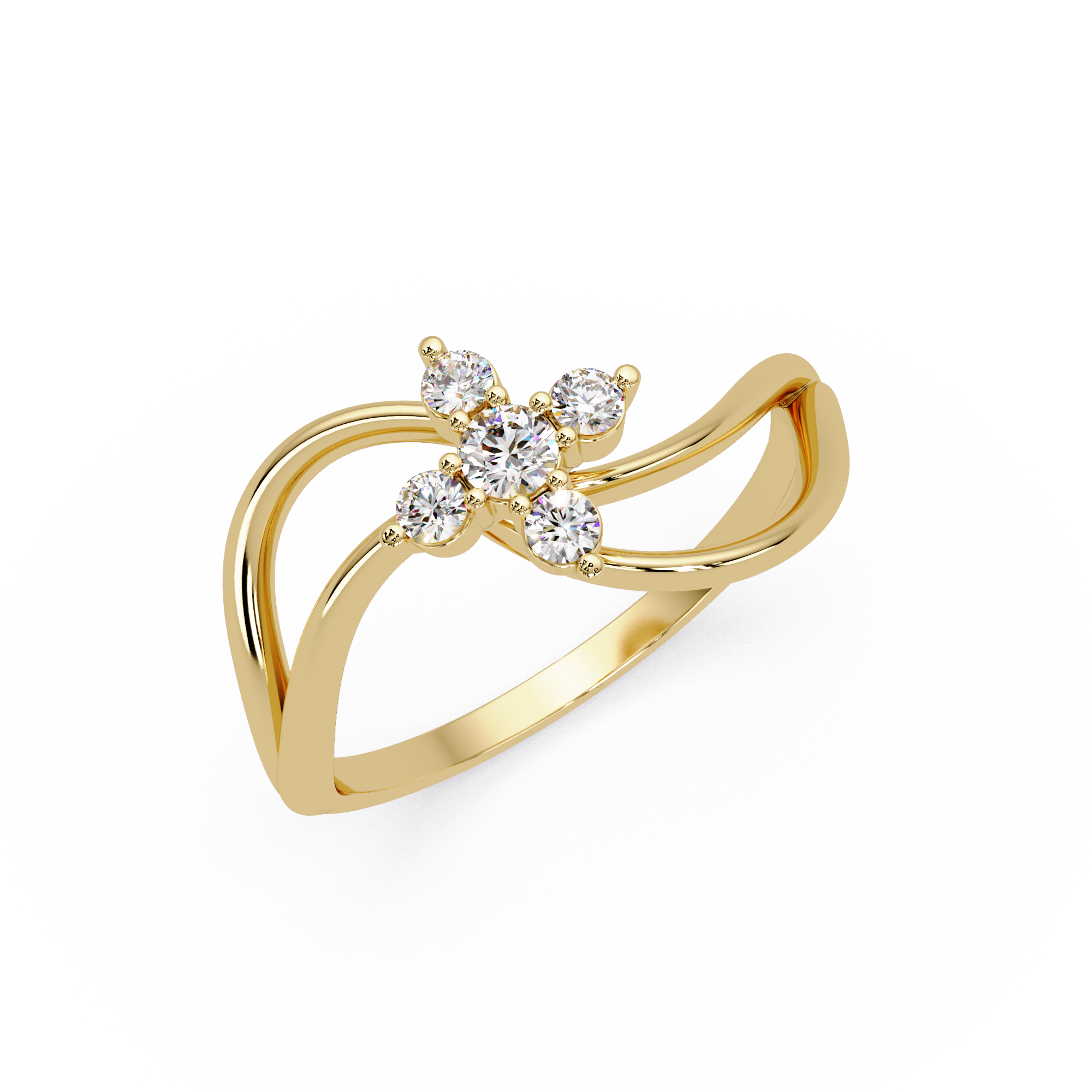 Round Cut Floral Cluster Diamond Wave Ring