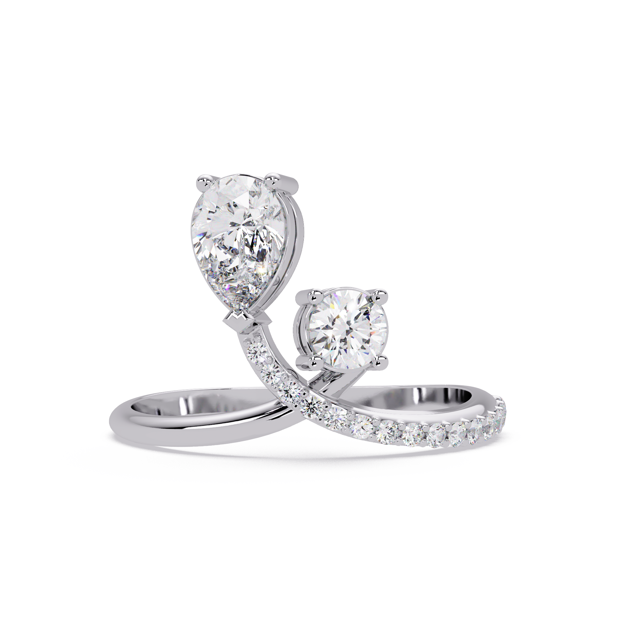 Toi et Moi Pear & Round Diamond Ring – Customizable Engagement Ring in Gold