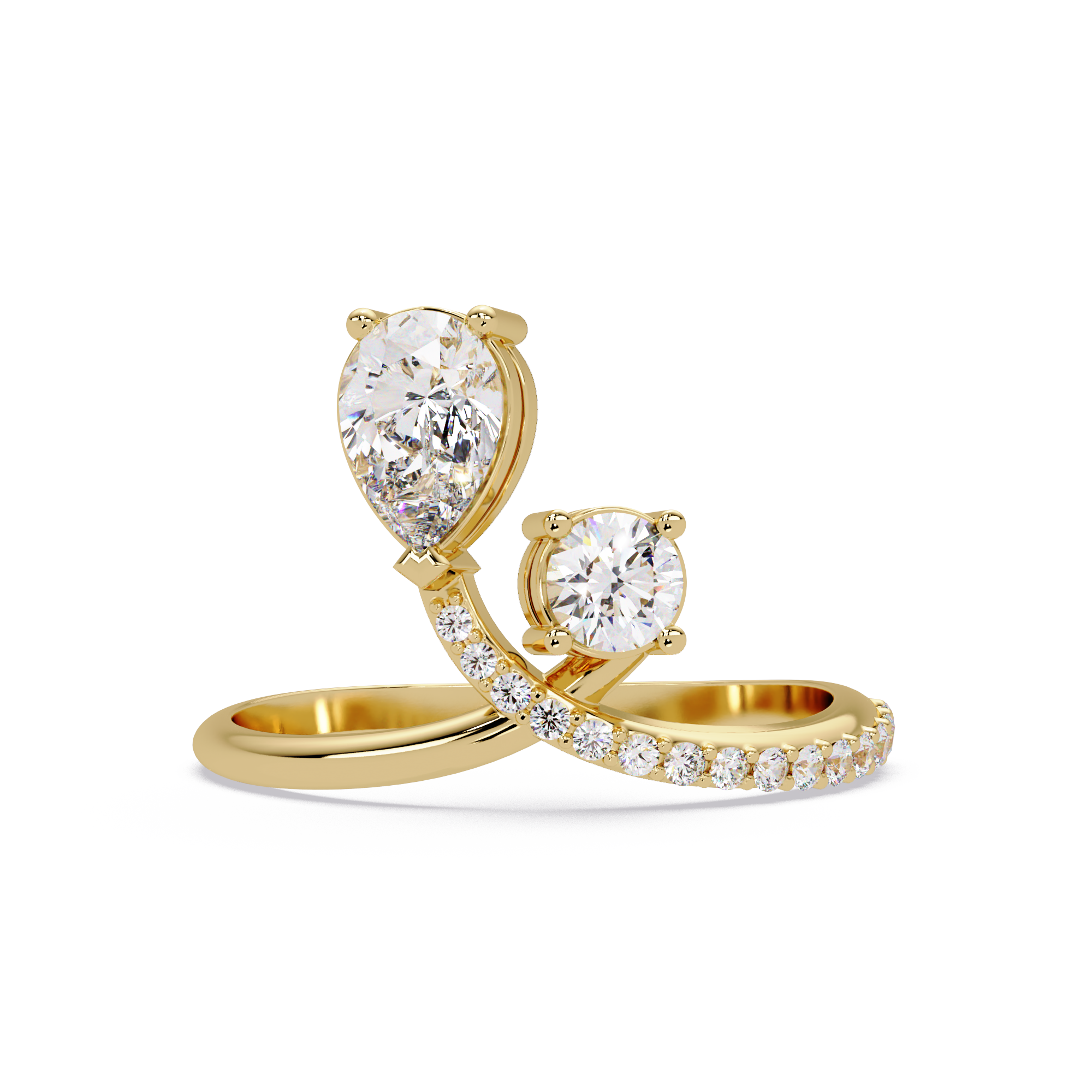 Toi et Moi Pear & Round Diamond Ring – Customizable Engagement Ring in Gold