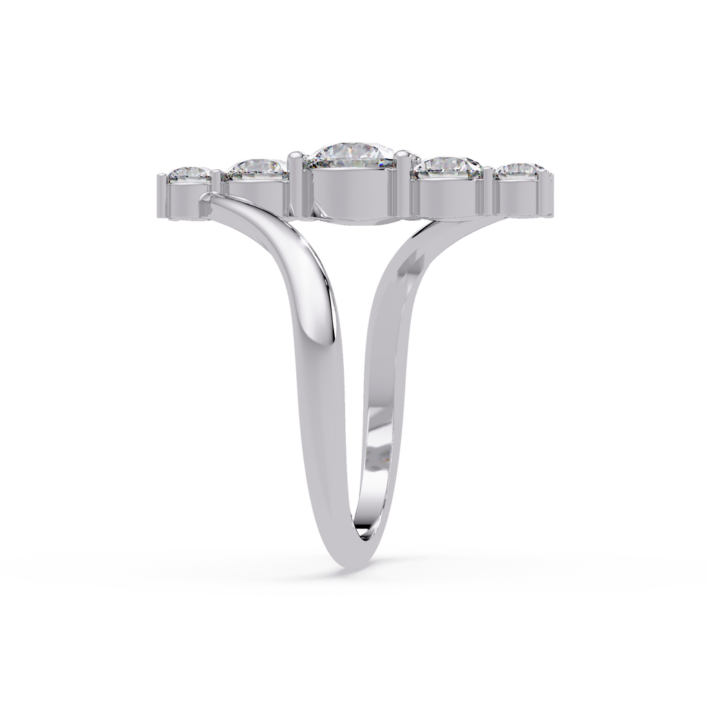 Round Cut Graduated Diamond Open Bypass Ring in Gold