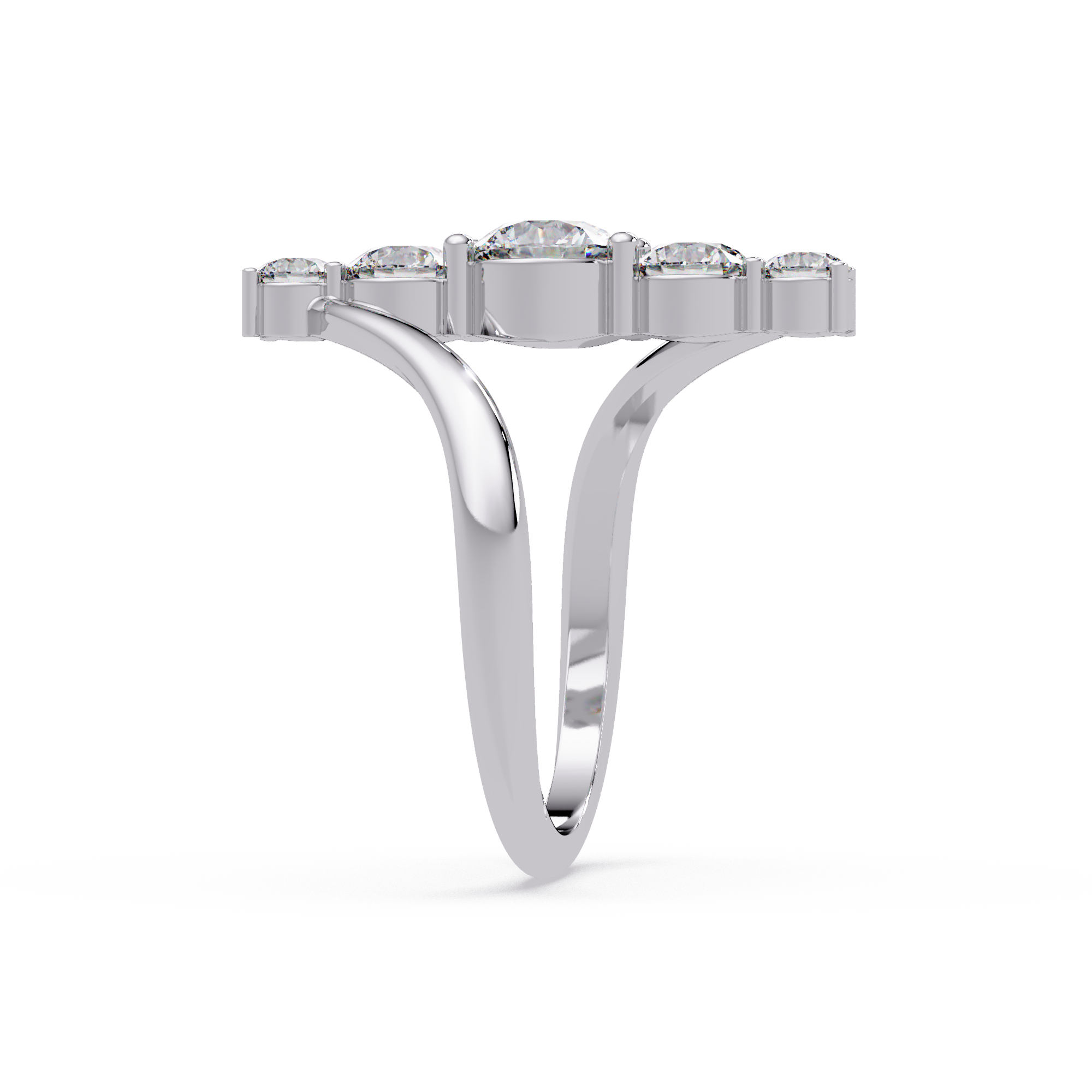 Round Cut Graduated Diamond Open Bypass Ring in Gold