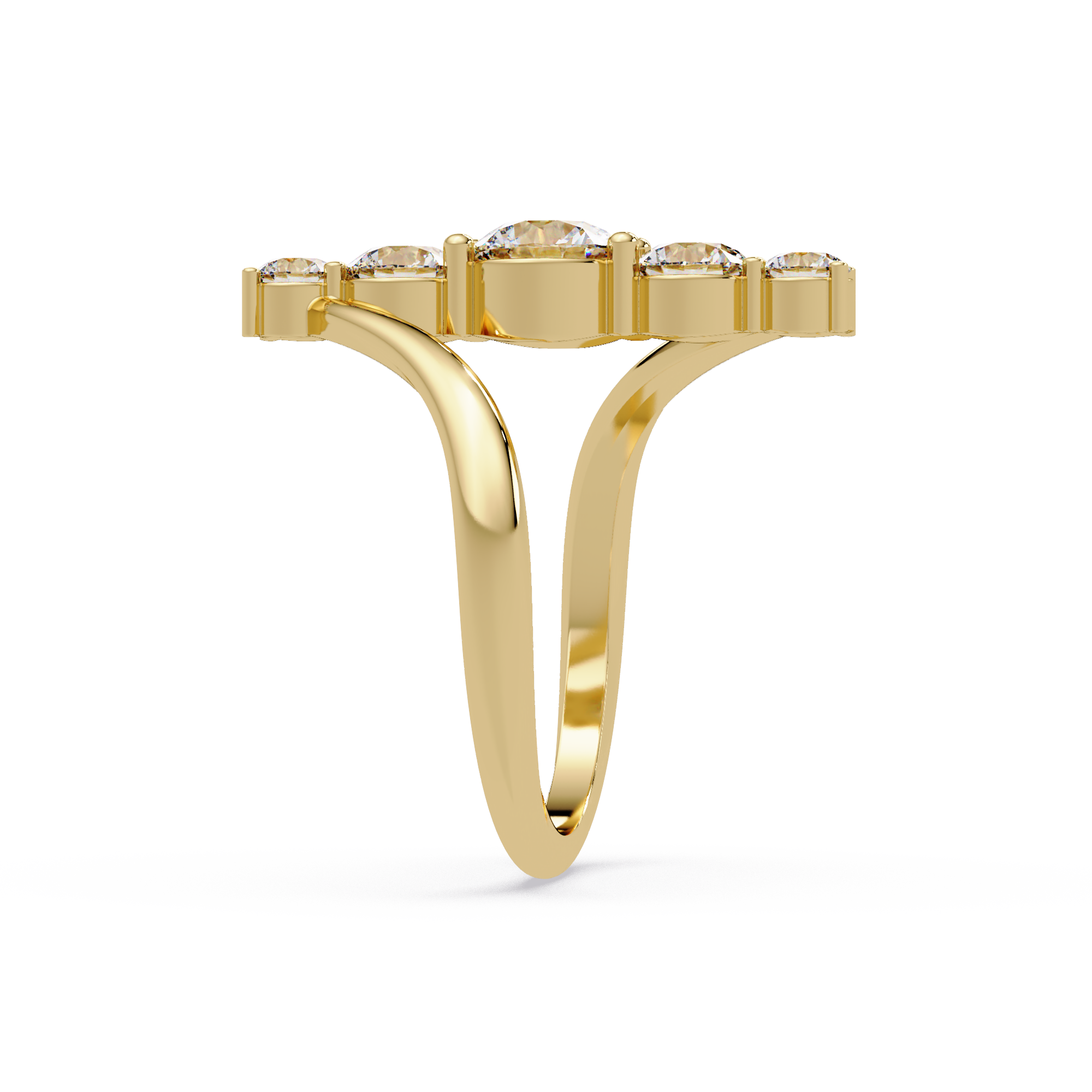 Round Cut Graduated Diamond Open Bypass Ring in Gold