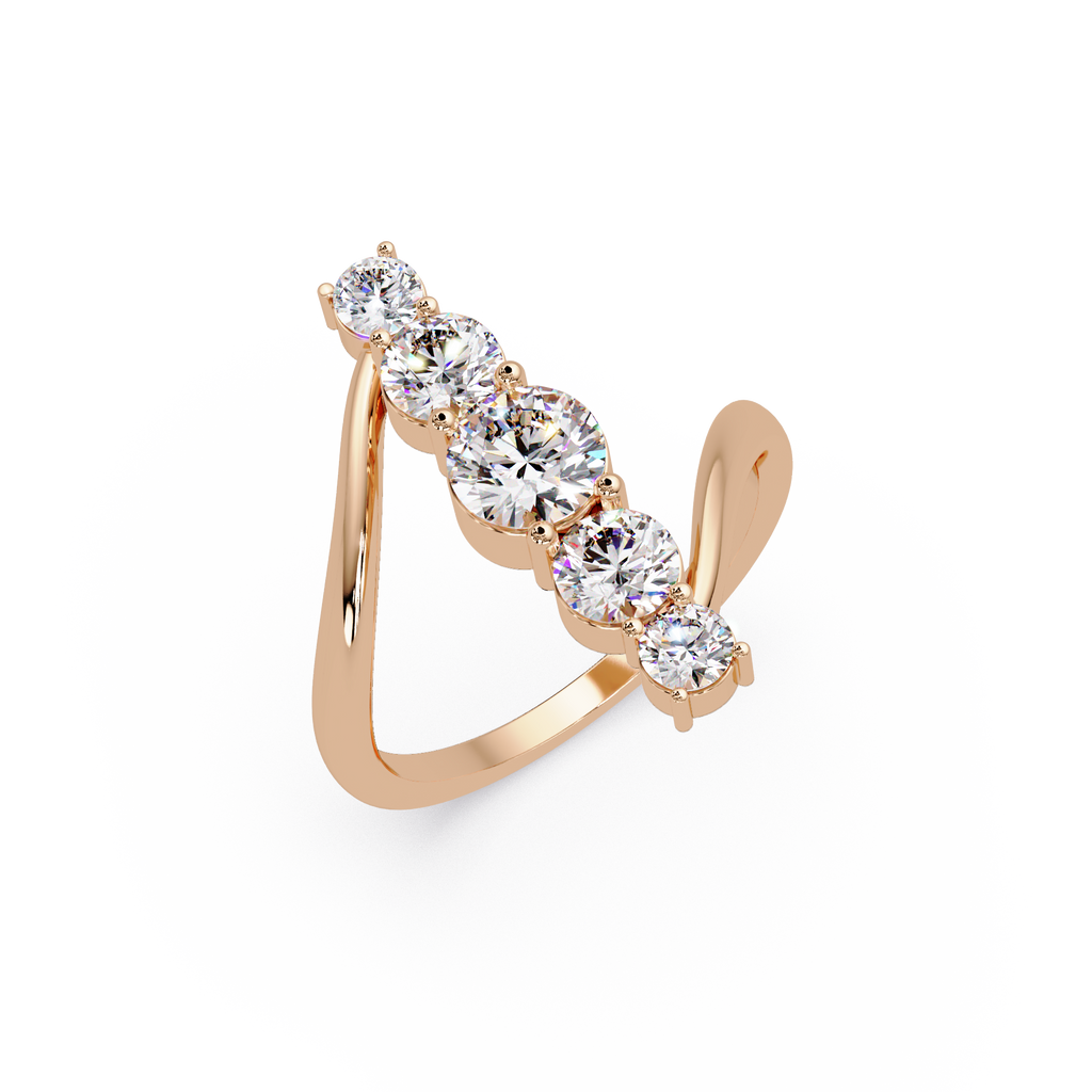 Round Cut Graduated Diamond Open Bypass Ring in Gold