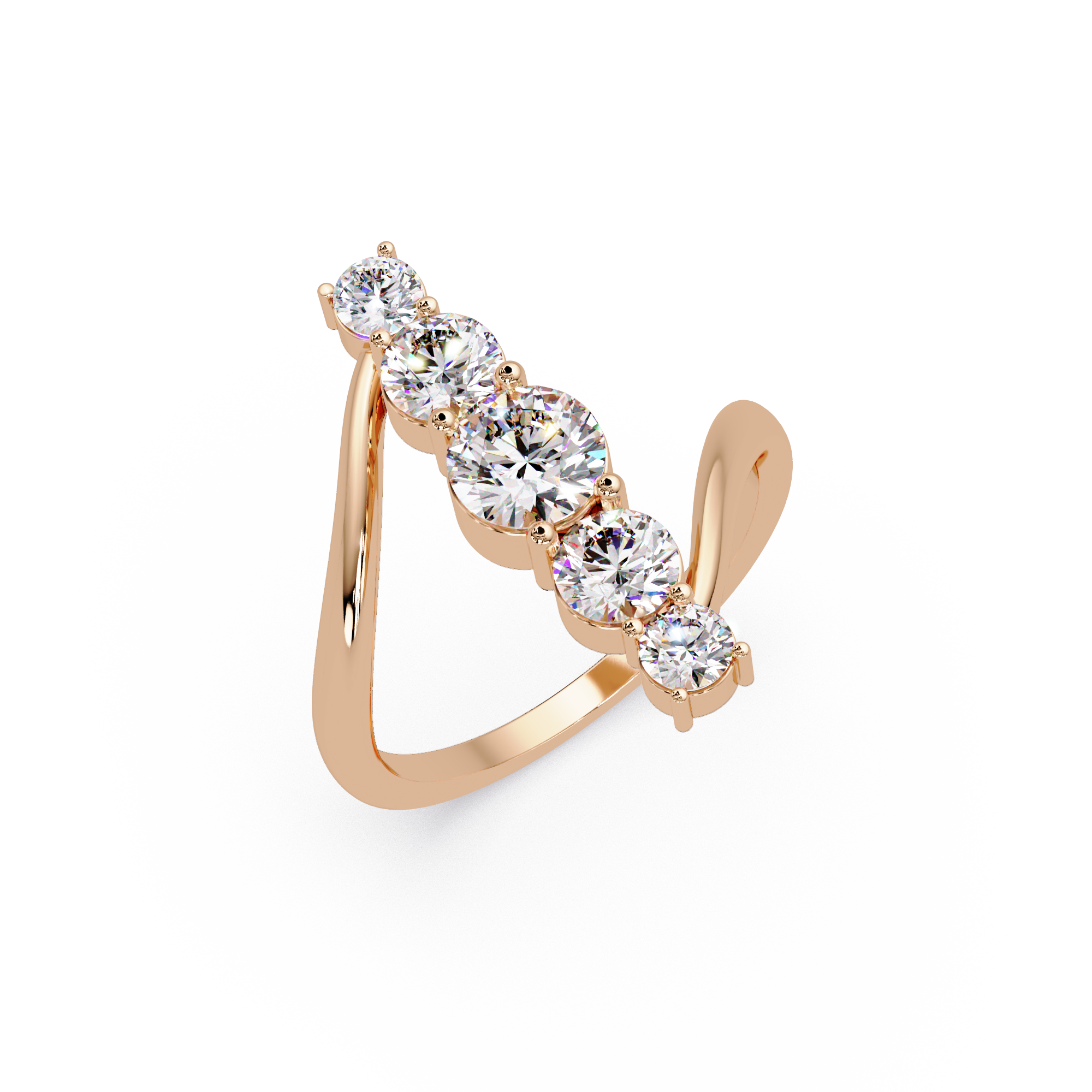 Round Cut Graduated Diamond Open Bypass Ring in Gold