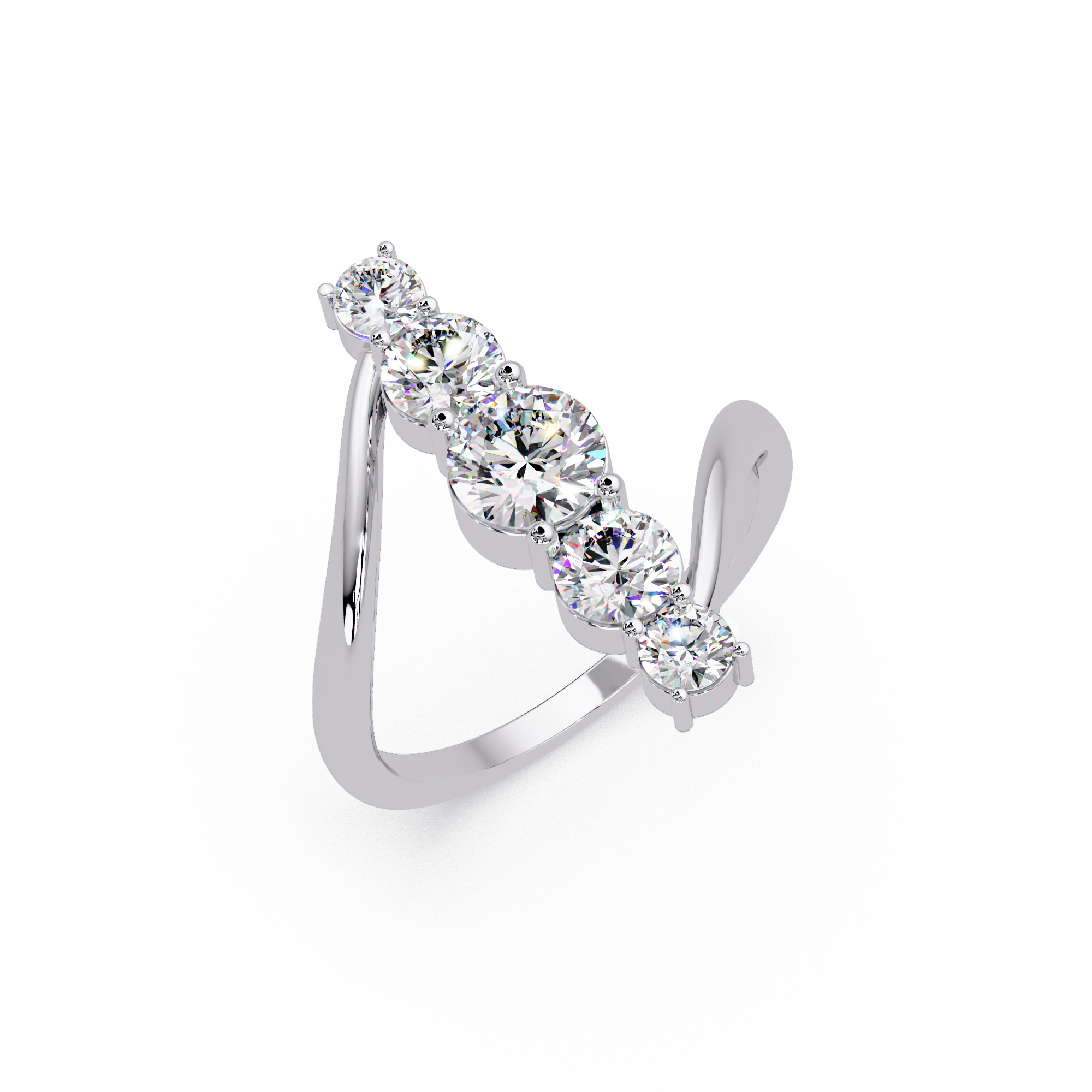 Round Cut Graduated Diamond Open Bypass Ring in Gold