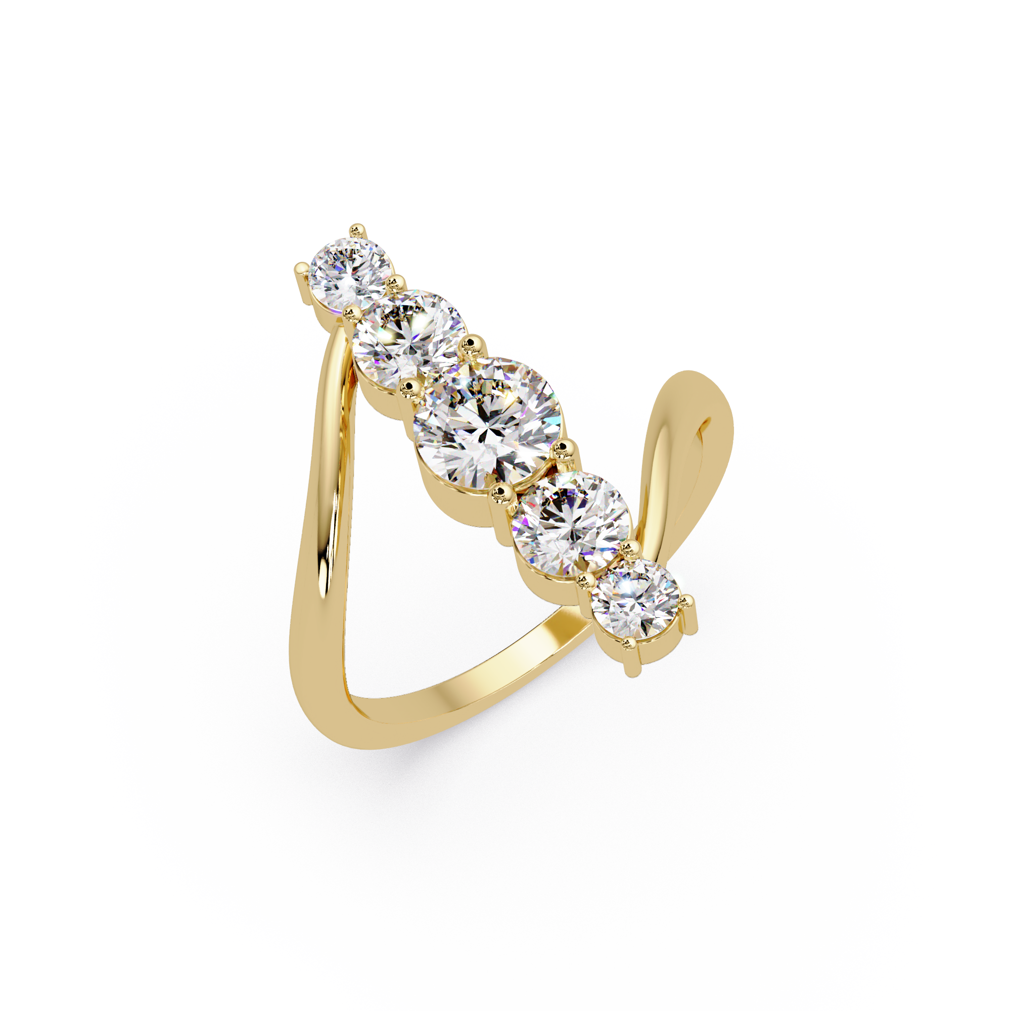 Round Cut Graduated Diamond Open Bypass Ring in Gold