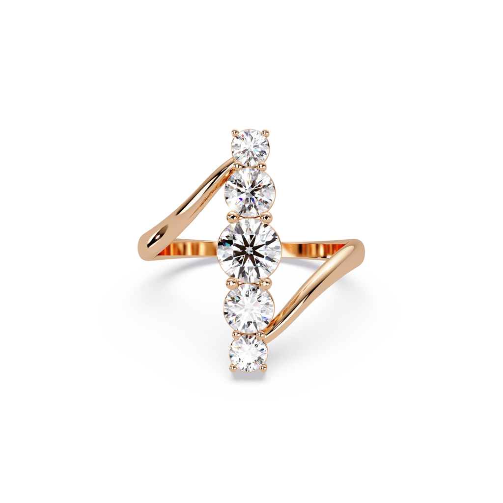 Round Cut Graduated Diamond Open Bypass Ring in Gold