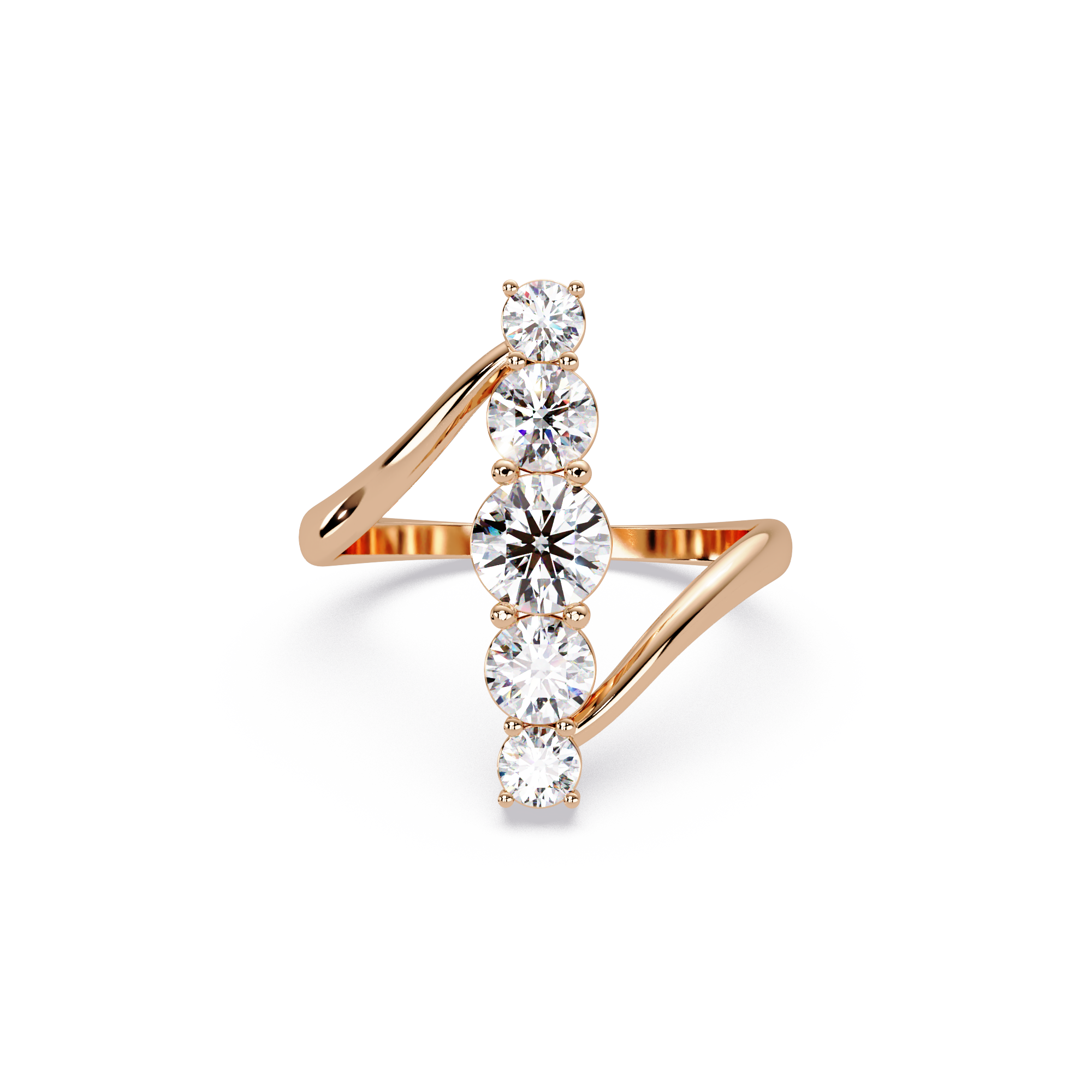 Round Cut Graduated Diamond Open Bypass Ring in Gold
