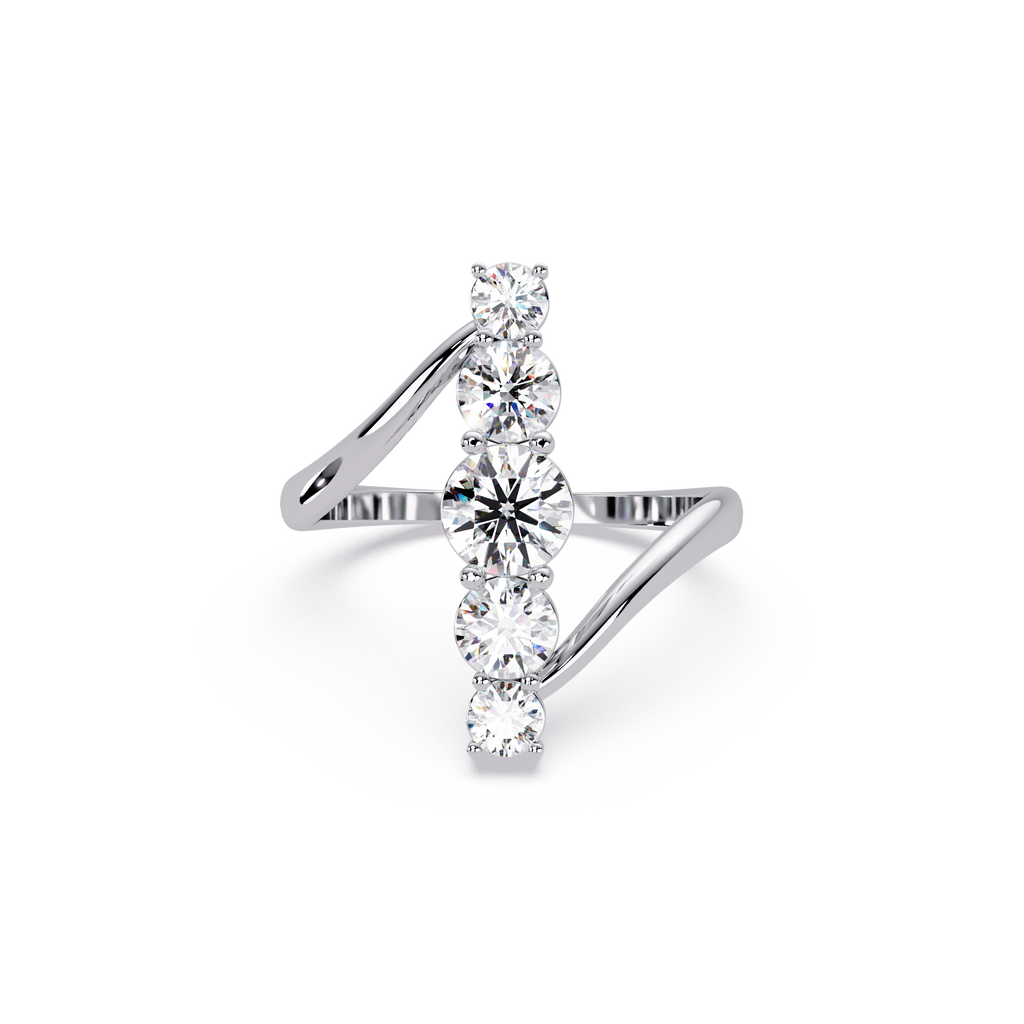 Round Cut Graduated Diamond Open Bypass Ring in Gold