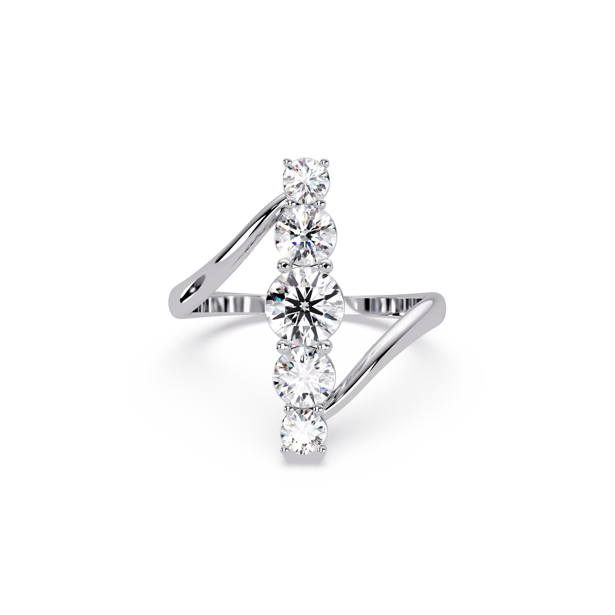 Round Cut Graduated Diamond Open Bypass Ring in Gold