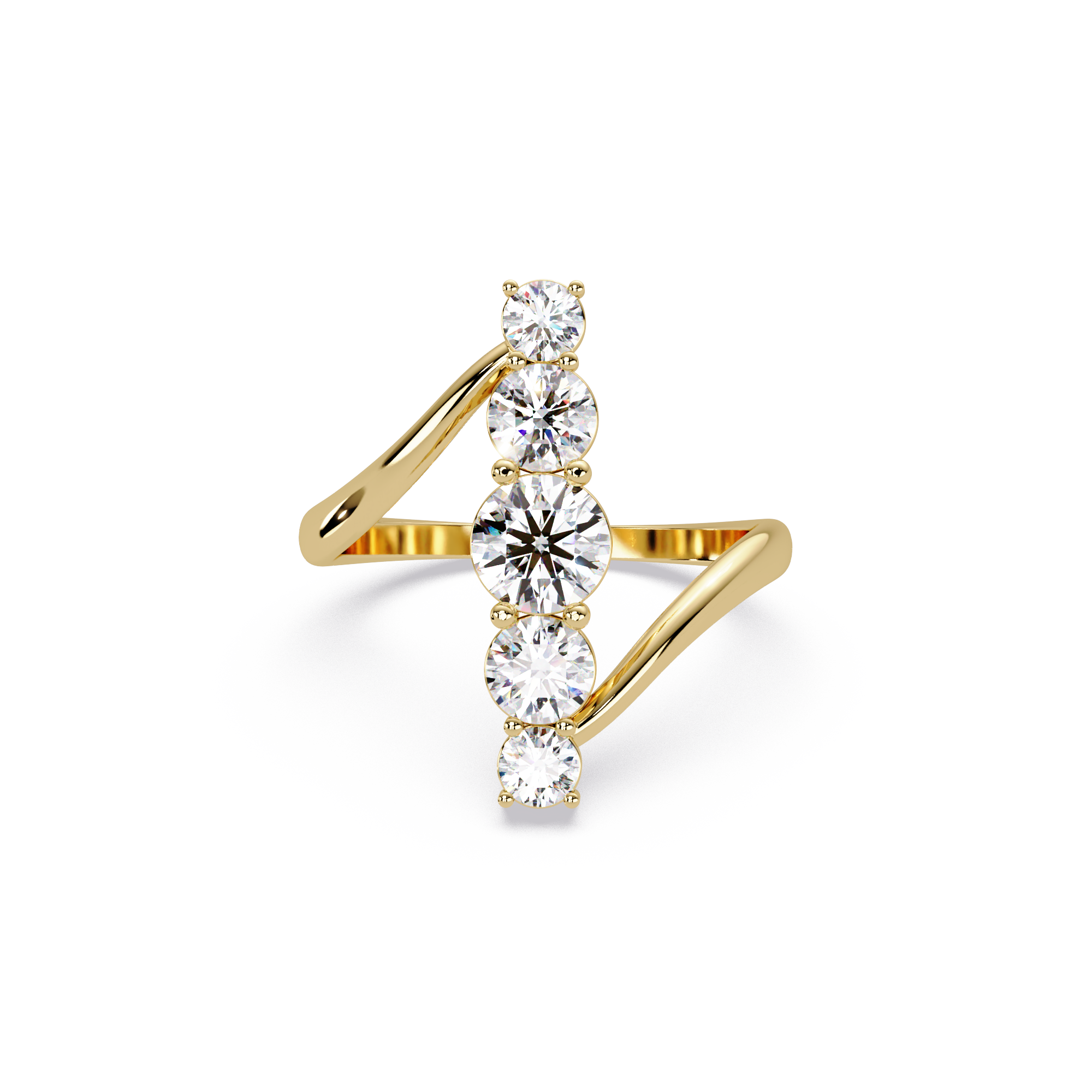 Round Cut Graduated Diamond Open Bypass Ring in Gold