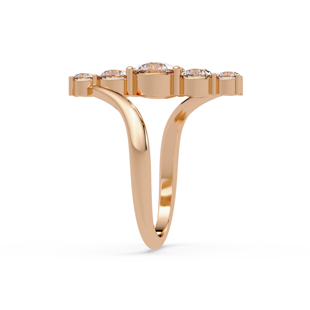 Round Cut Graduated Diamond Open Bypass Ring in Gold