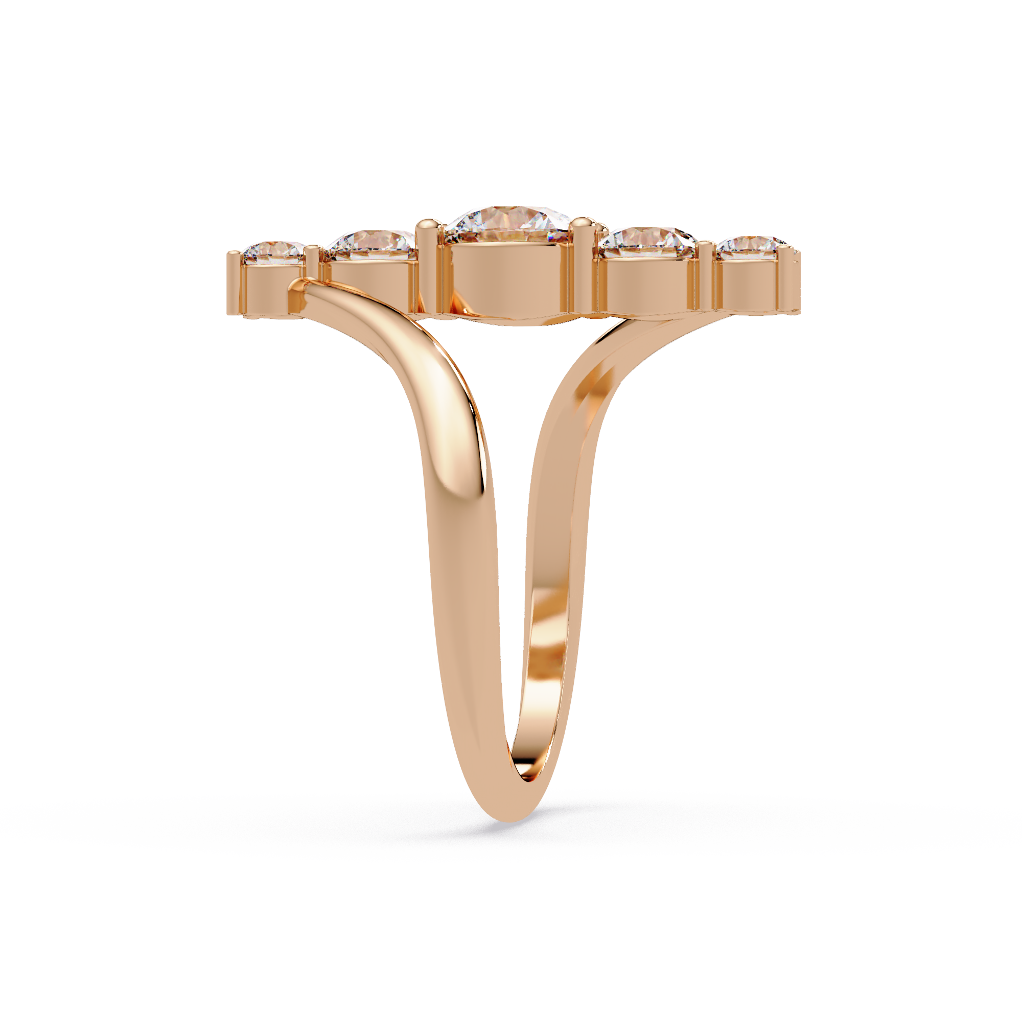 Round Cut Graduated Diamond Open Bypass Ring in Gold