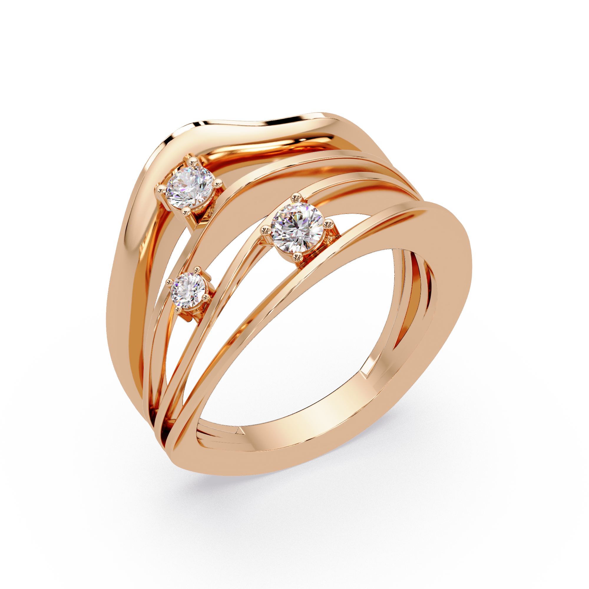 Three Stone Diamond Bypass Ring