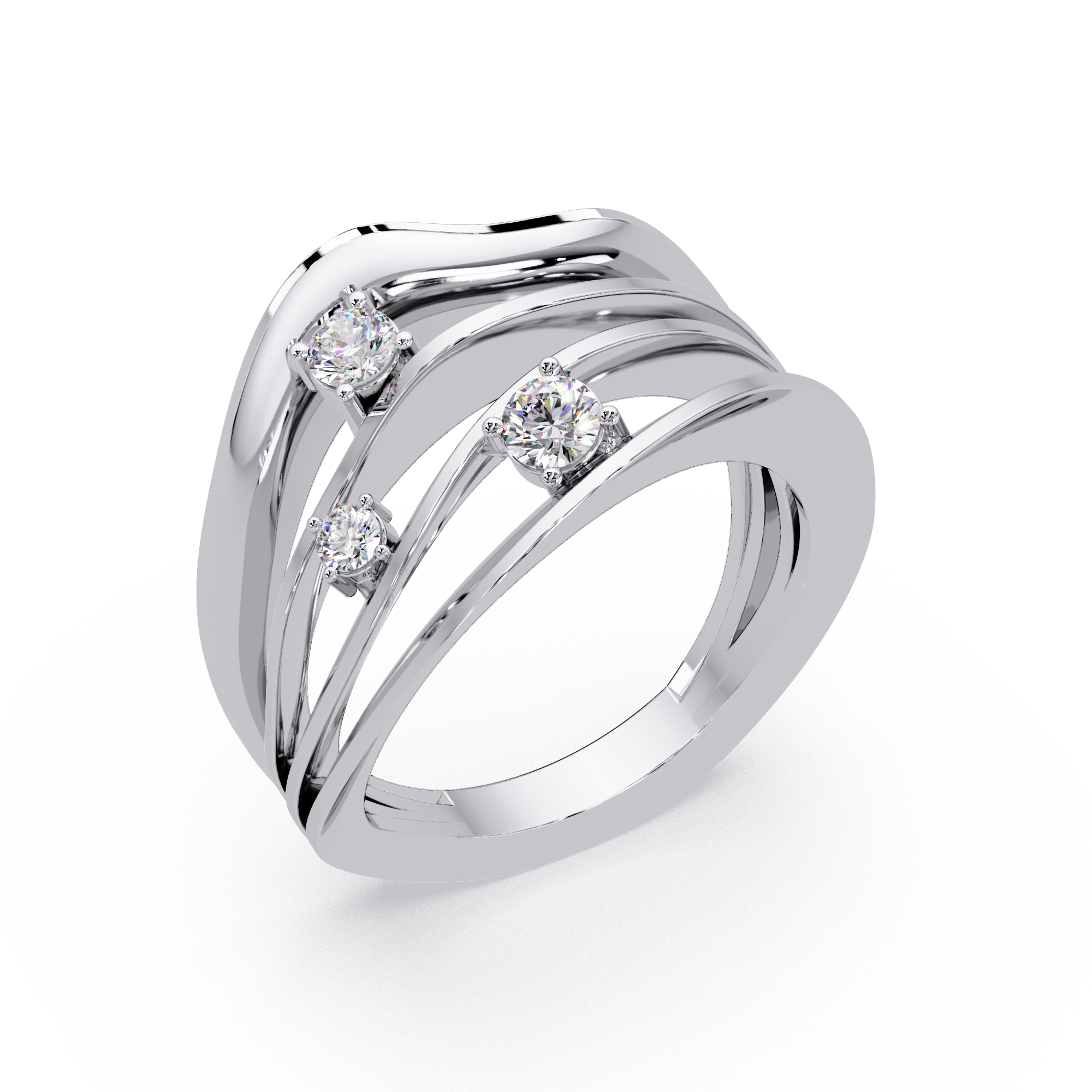 Three Stone Diamond Bypass Ring