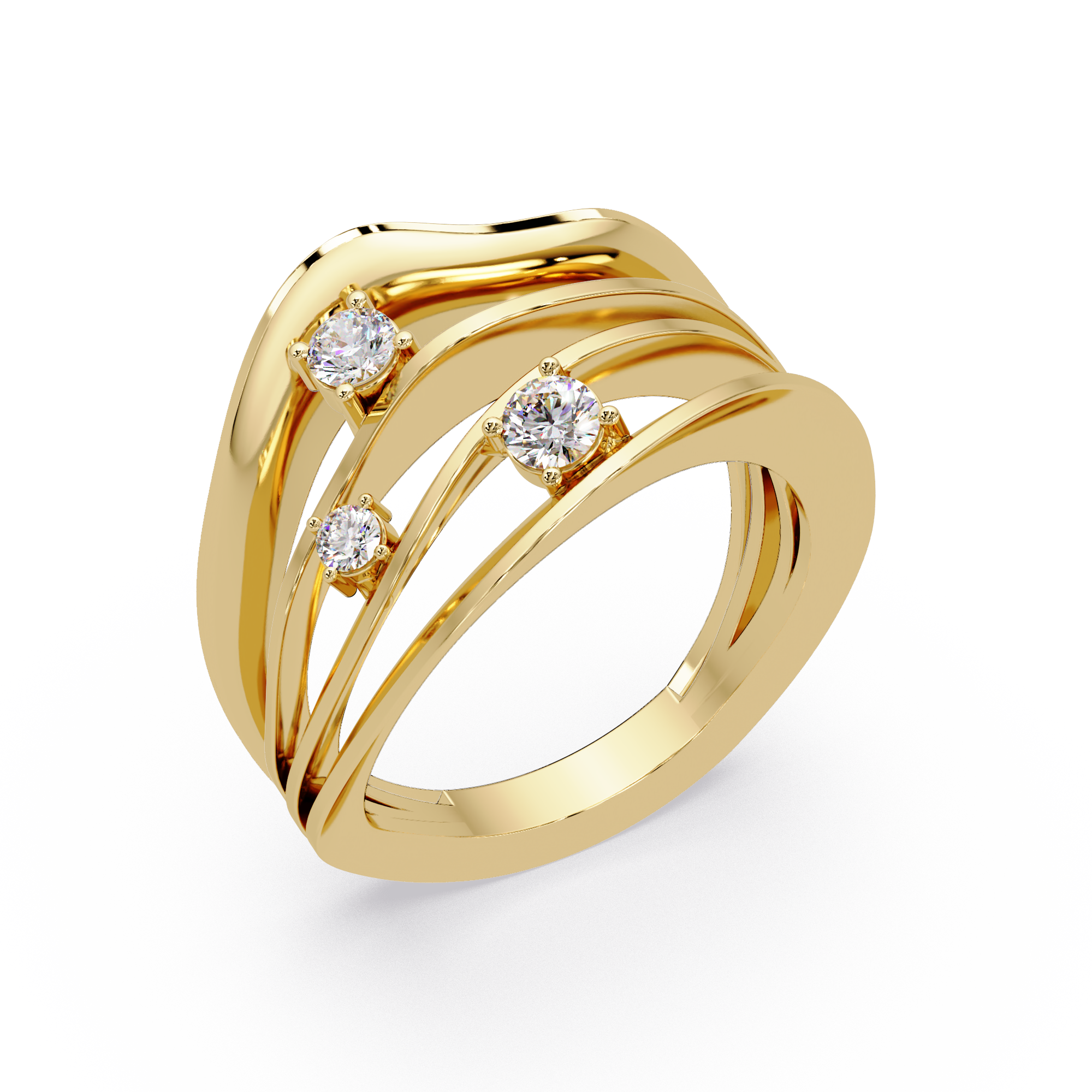 Three Stone Diamond Bypass Ring