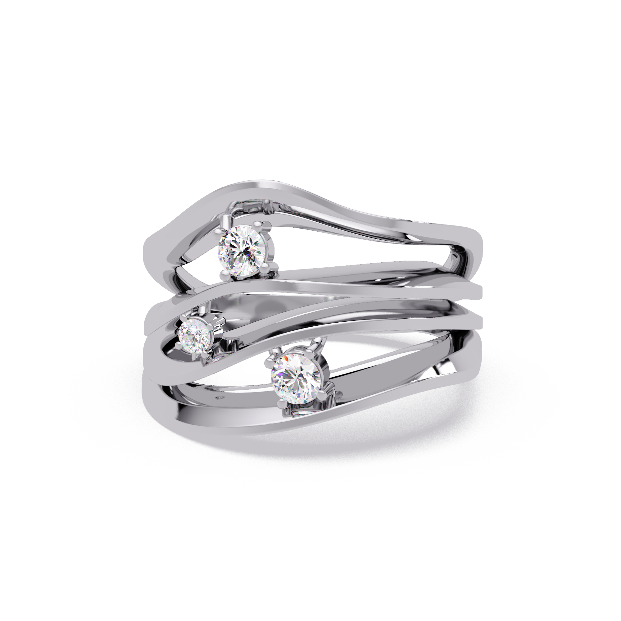 Three Stone Diamond Bypass Ring