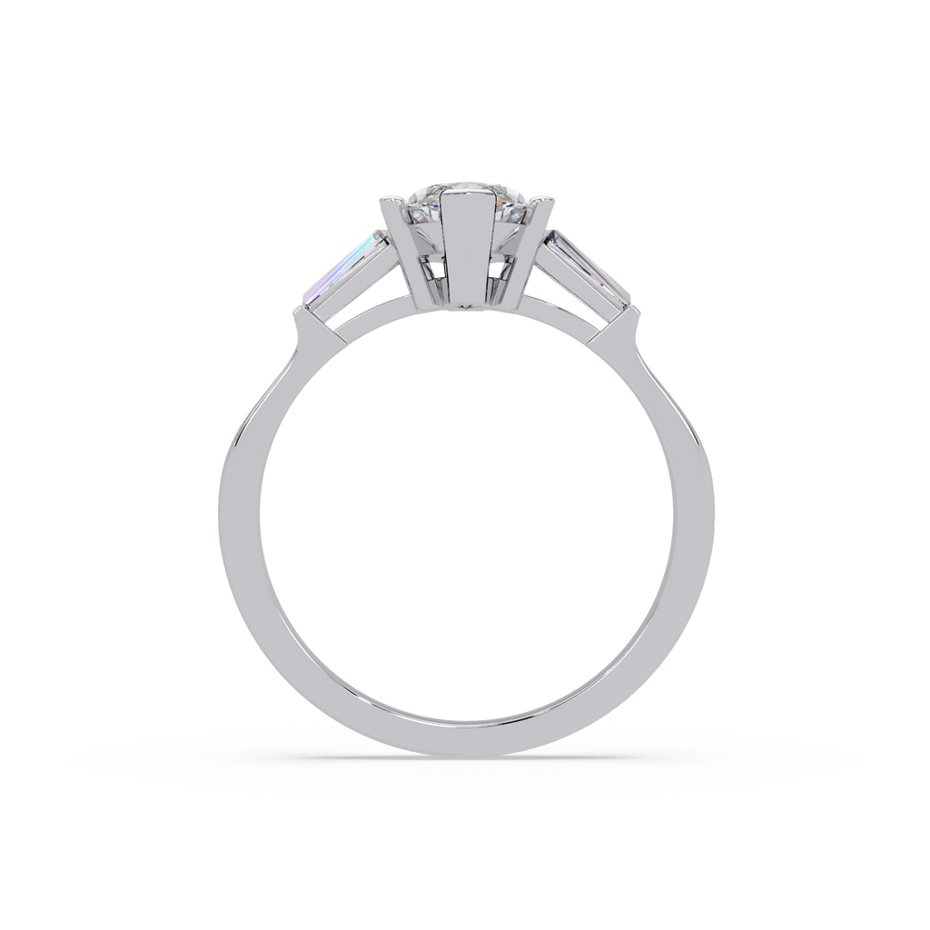 Custom Baguette Side Stone Marquise Cut Three Stone Engagement Ring