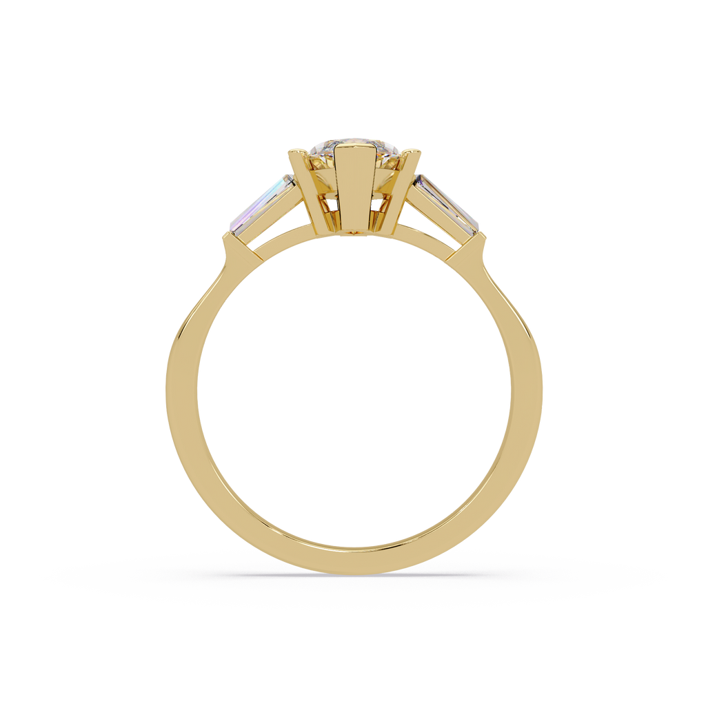 Custom Baguette Side Stone Marquise Cut Three Stone Engagement Ring