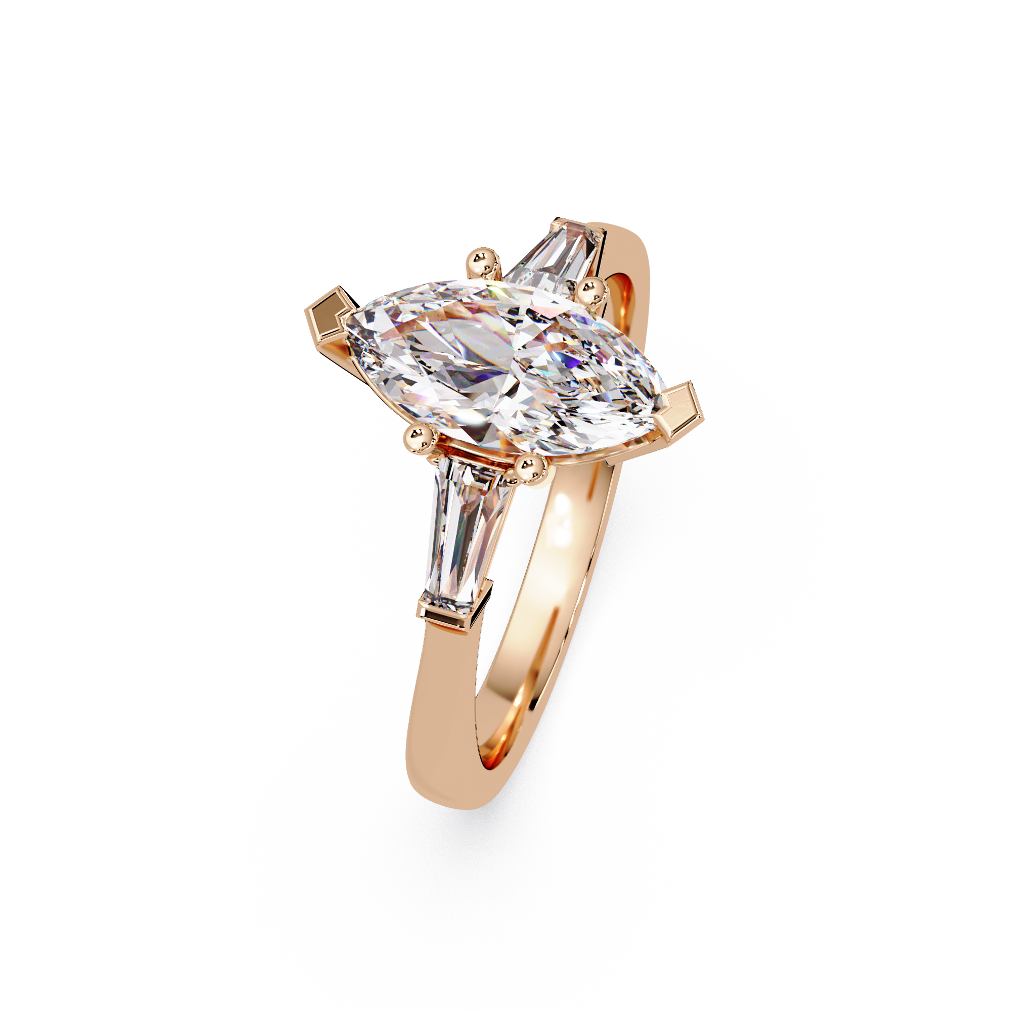 Custom Baguette Side Stone Marquise Cut Three Stone Engagement Ring