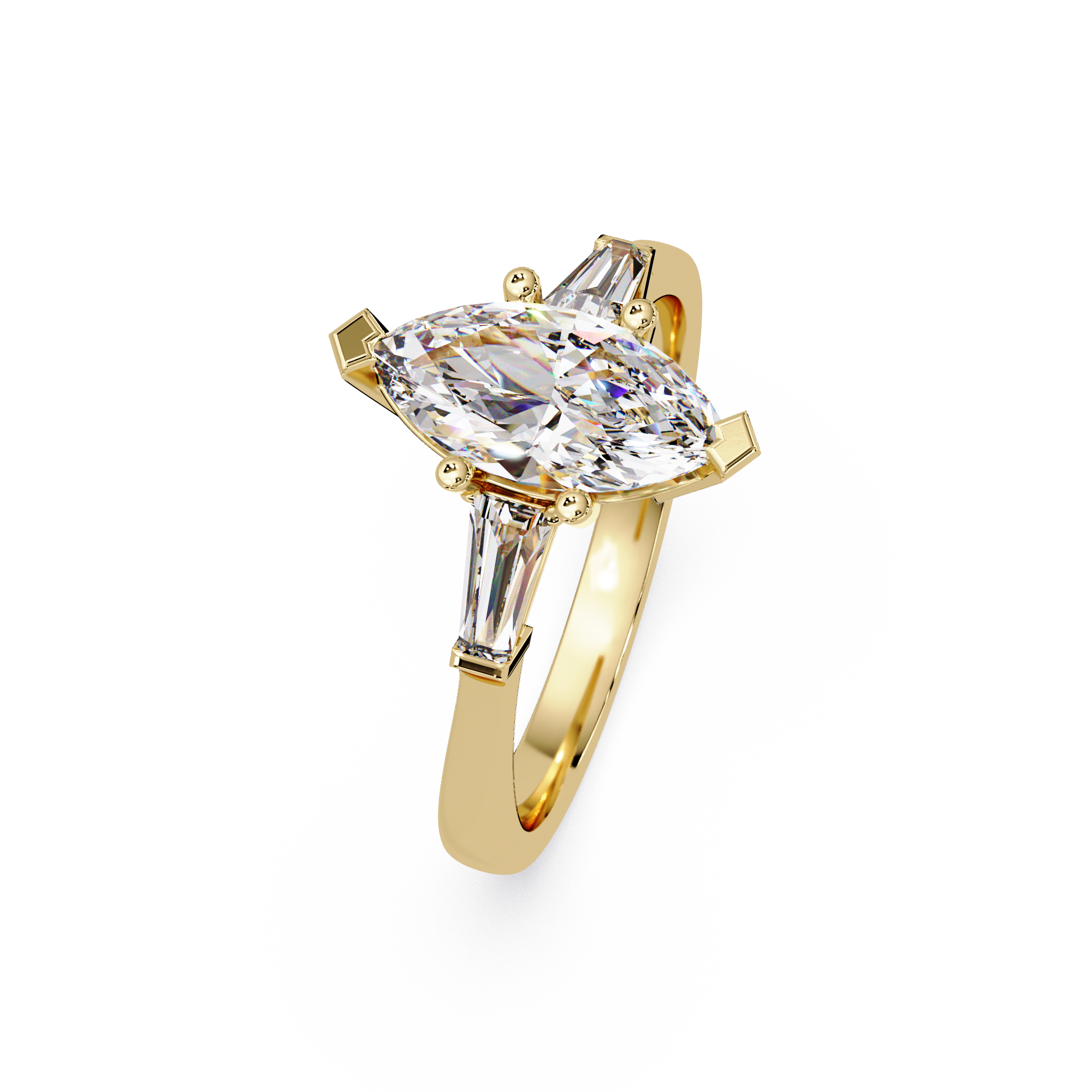 Custom Baguette Side Stone Marquise Cut Three Stone Engagement Ring