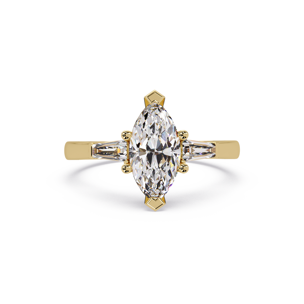 Custom Baguette Side Stone Marquise Cut Three Stone Engagement Ring