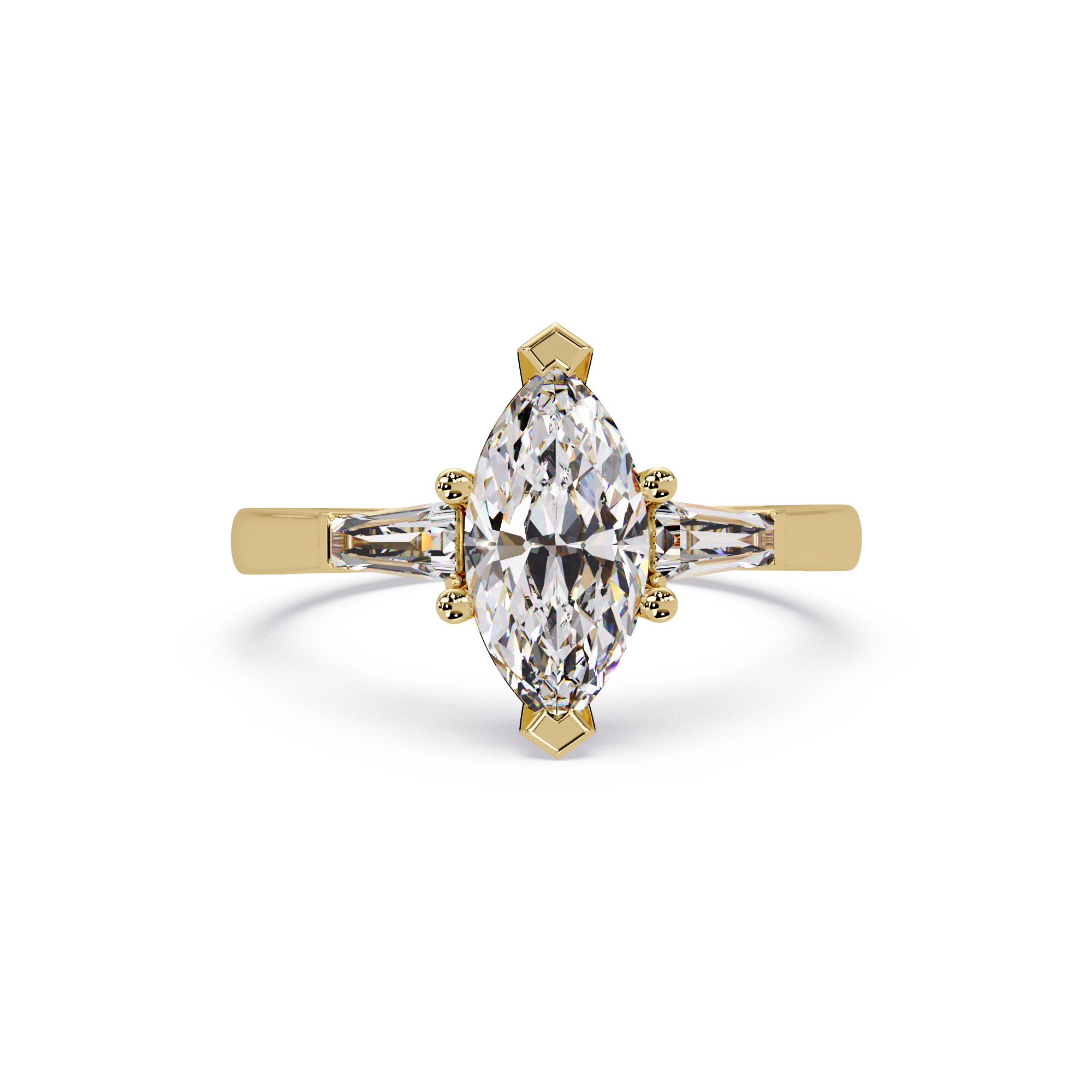 Custom Baguette Side Stone Marquise Cut Three Stone Engagement Ring