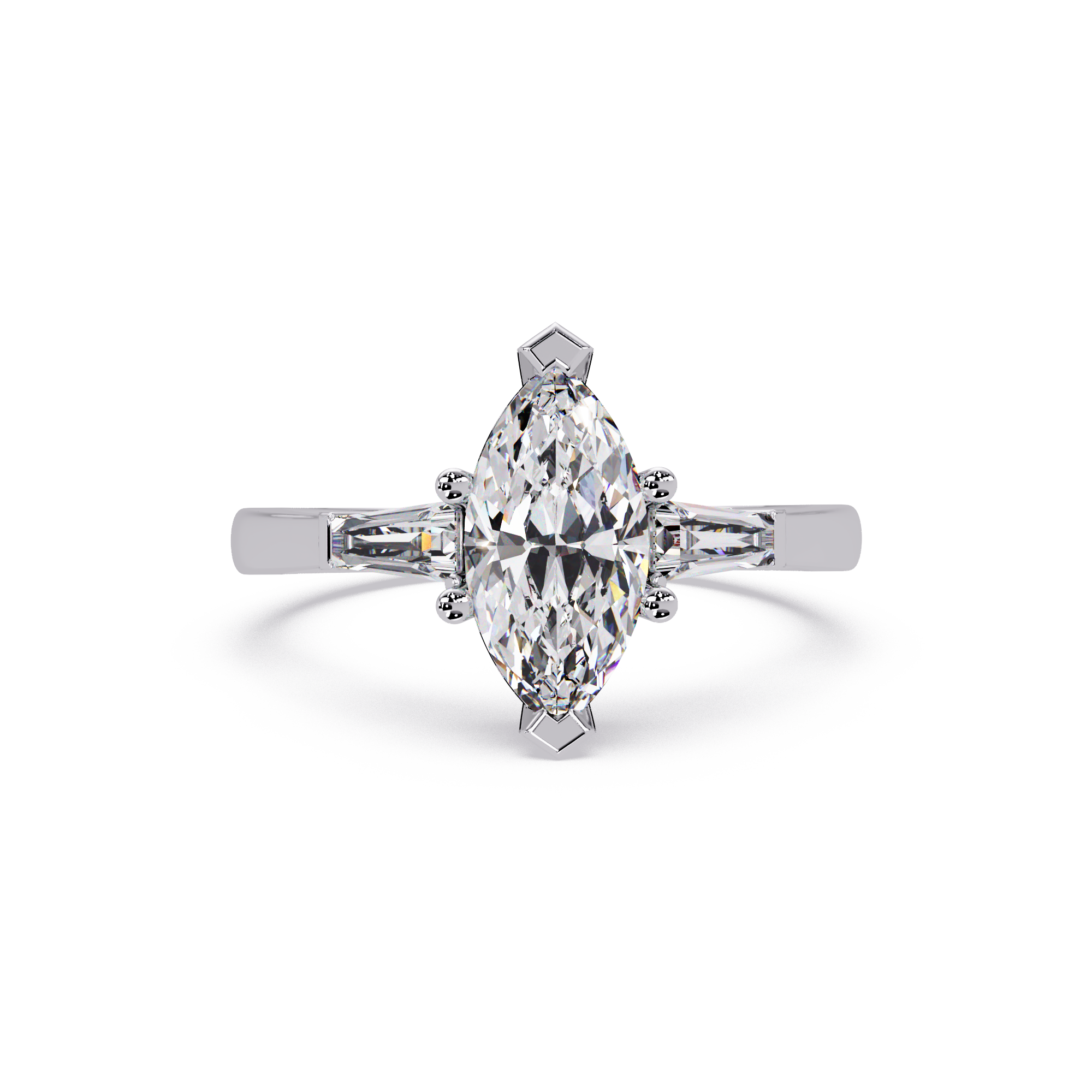 Custom Baguette Side Stone Marquise Cut Three Stone Engagement Ring