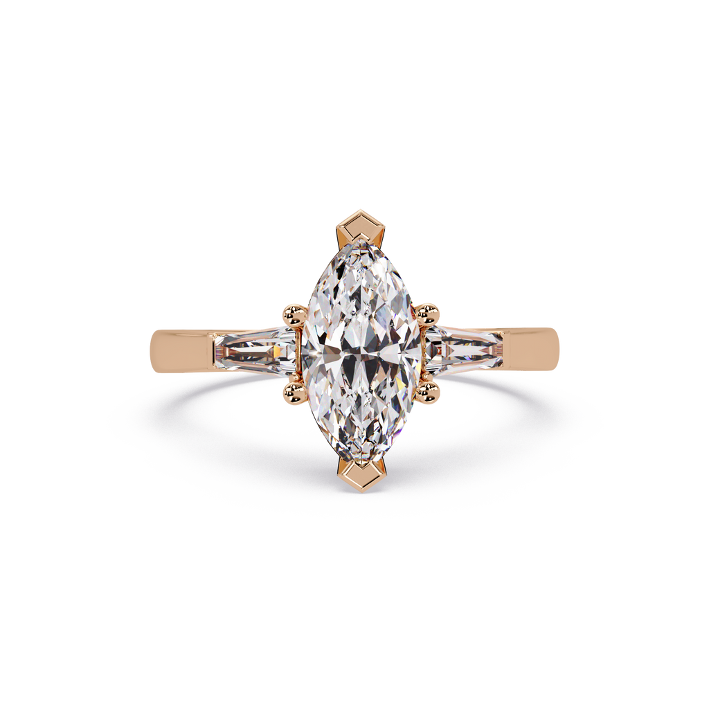 Custom Baguette Side Stone Marquise Cut Three Stone Engagement Ring