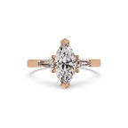 Custom Baguette Side Stone Marquise Cut Three Stone Engagement Ring