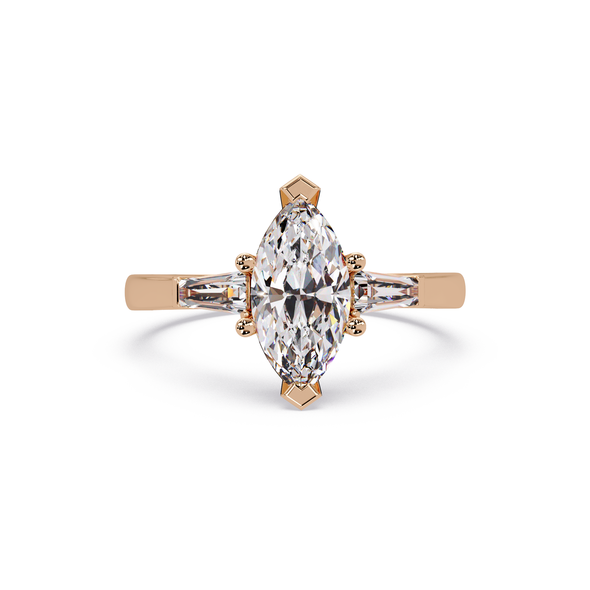 Custom Baguette Side Stone Marquise Cut Three Stone Engagement Ring