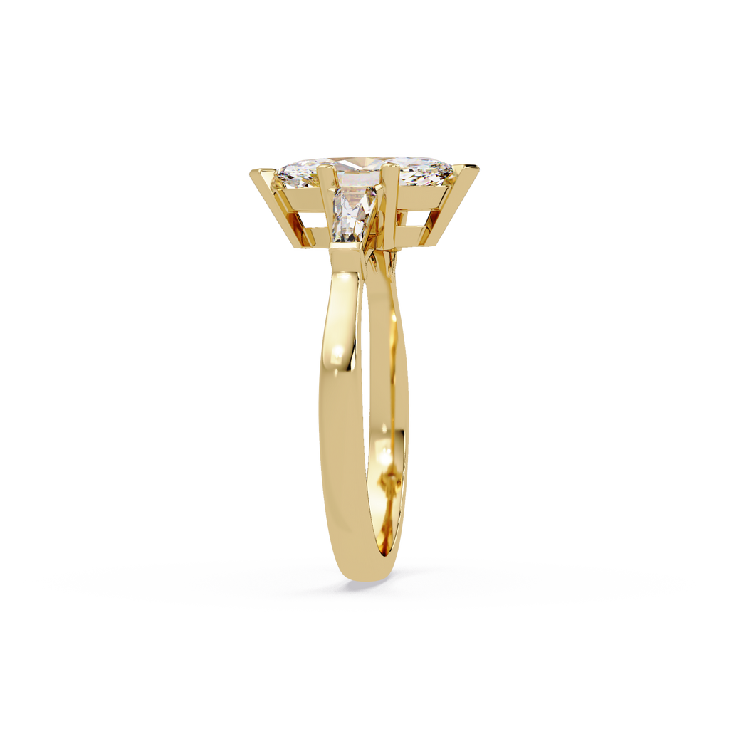 Custom Baguette Side Stone Marquise Cut Three Stone Engagement Ring