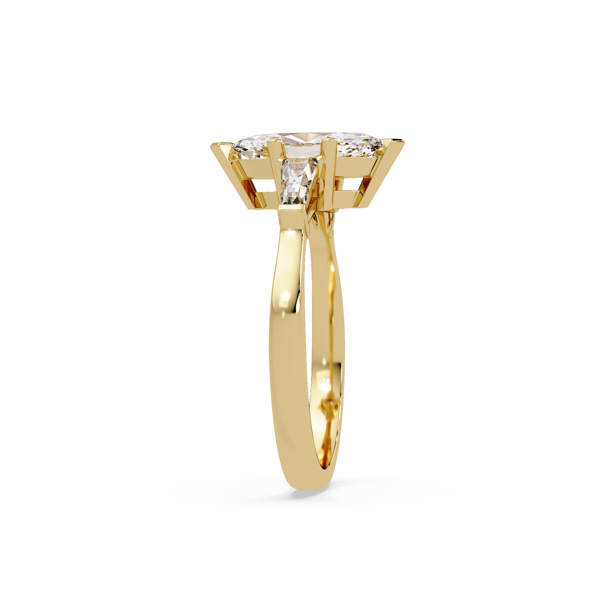 Custom Baguette Side Stone Marquise Cut Three Stone Engagement Ring