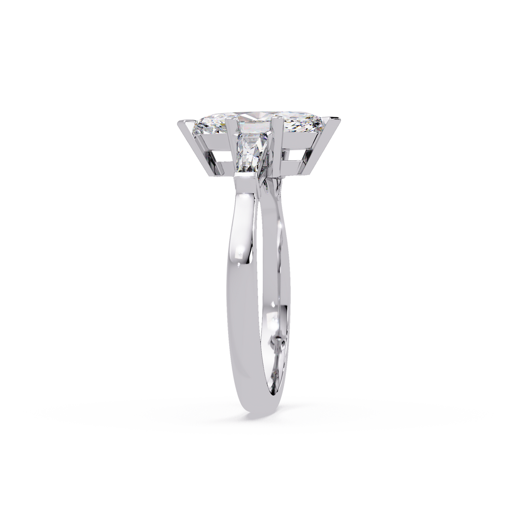 Custom Baguette Side Stone Marquise Cut Three Stone Engagement Ring