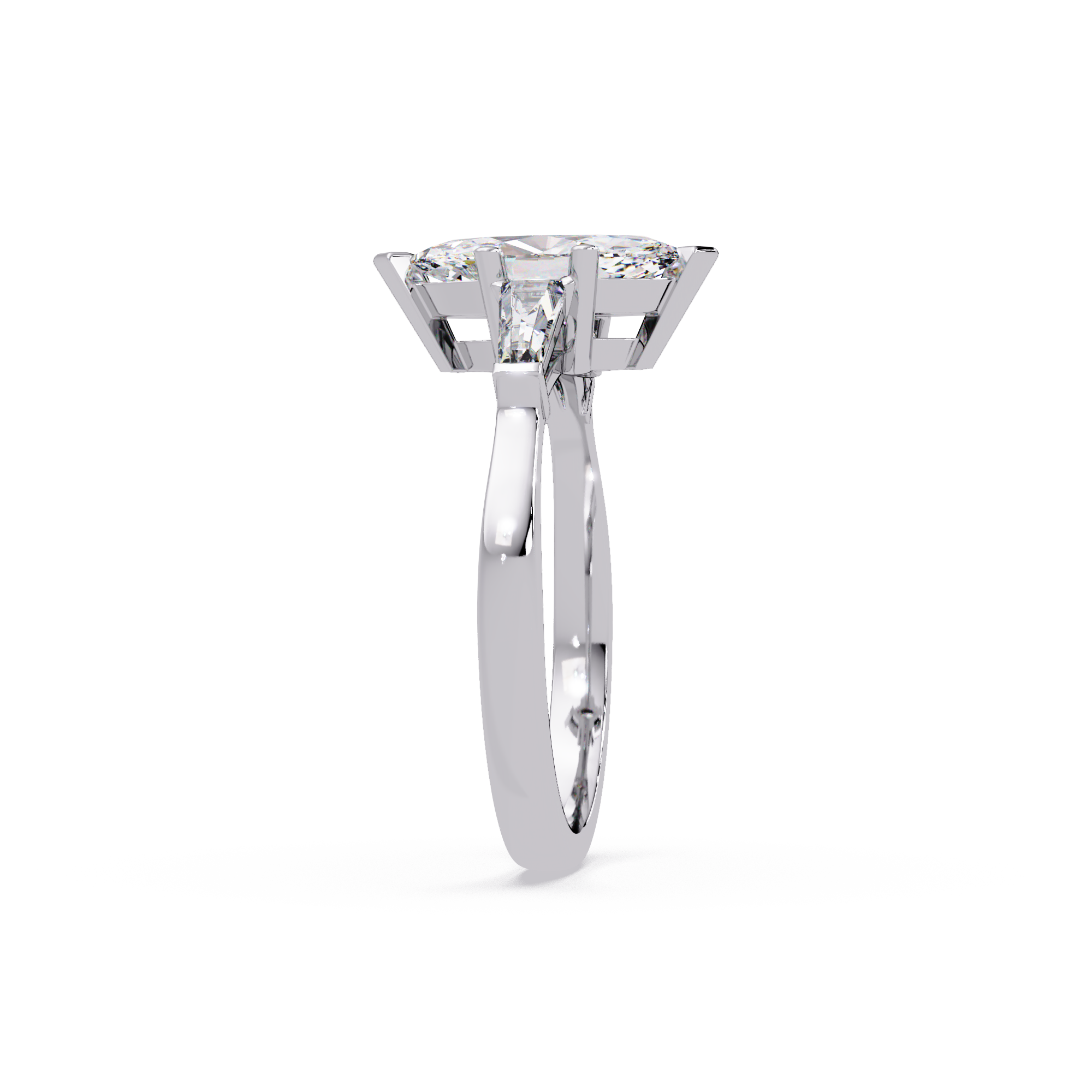 Custom Baguette Side Stone Marquise Cut Three Stone Engagement Ring