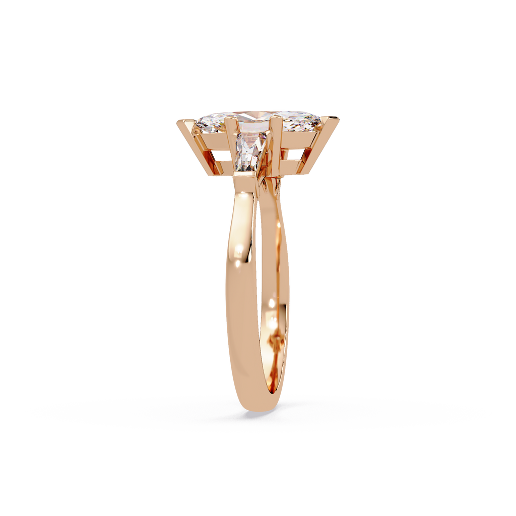 Custom Baguette Side Stone Marquise Cut Three Stone Engagement Ring