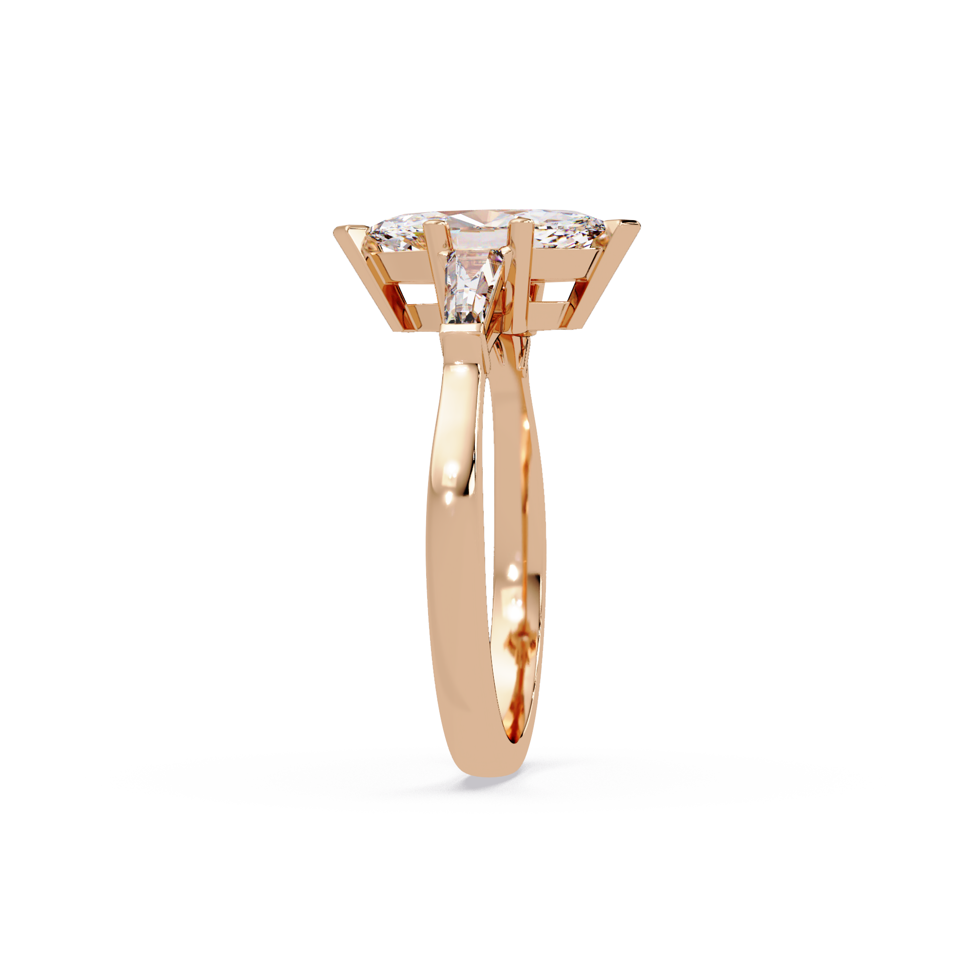 Custom Baguette Side Stone Marquise Cut Three Stone Engagement Ring