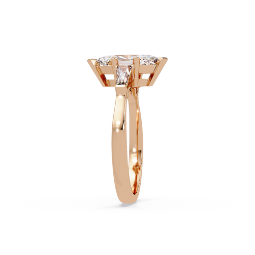 Custom Baguette Side Stone Marquise Cut Three Stone Engagement Ring