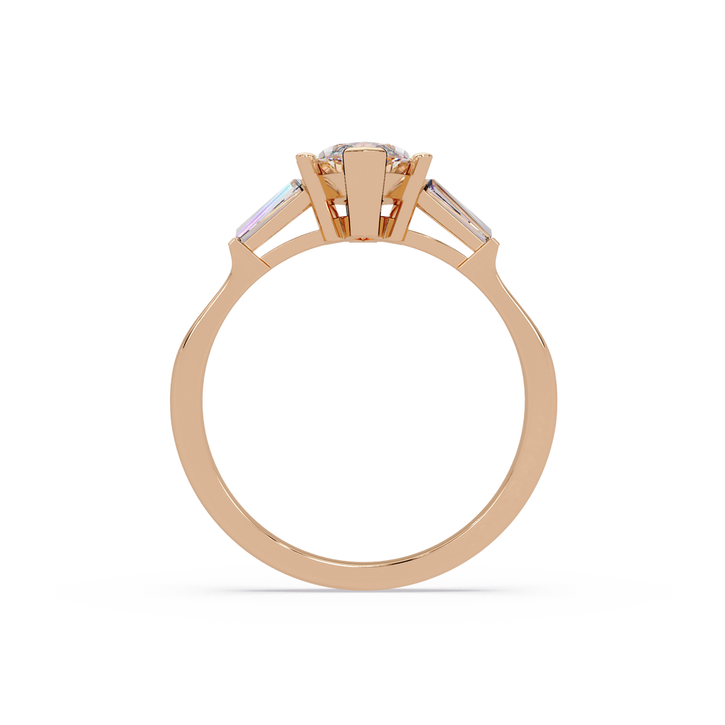 Custom Baguette Side Stone Marquise Cut Three Stone Engagement Ring