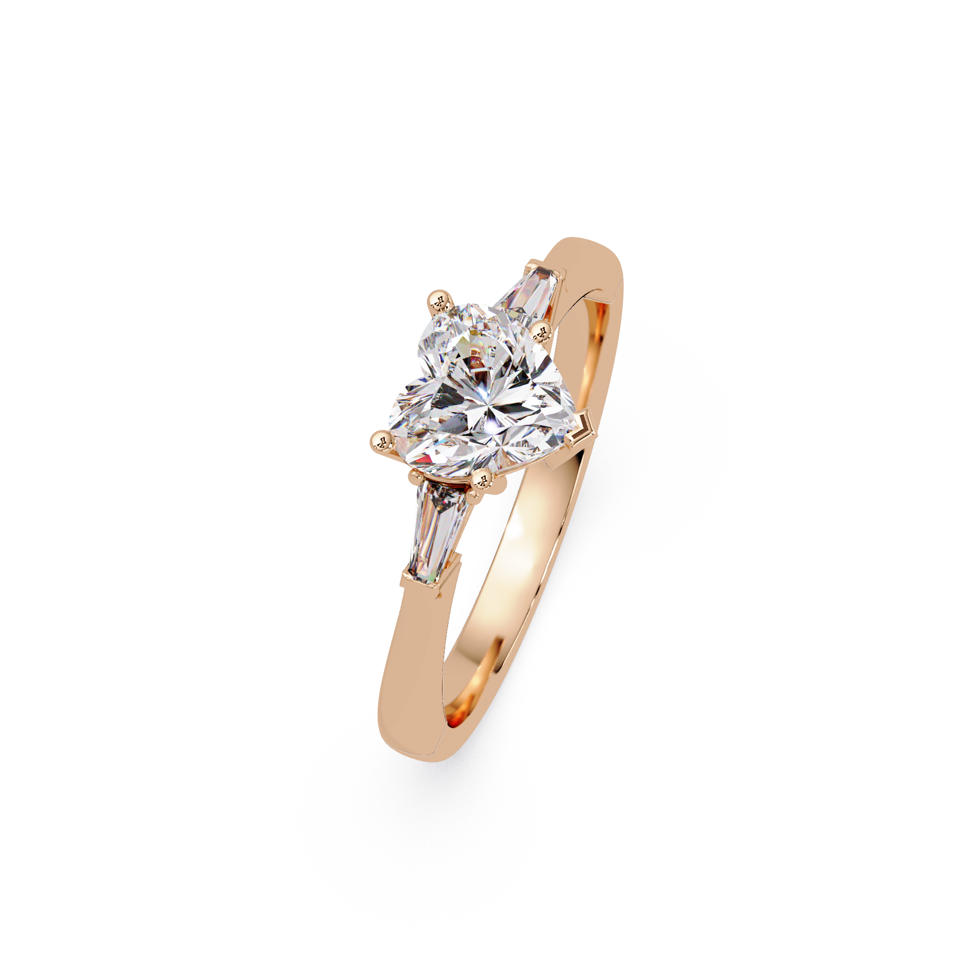Heart Cut Engagement Ring with Custom Baguette Side Stones