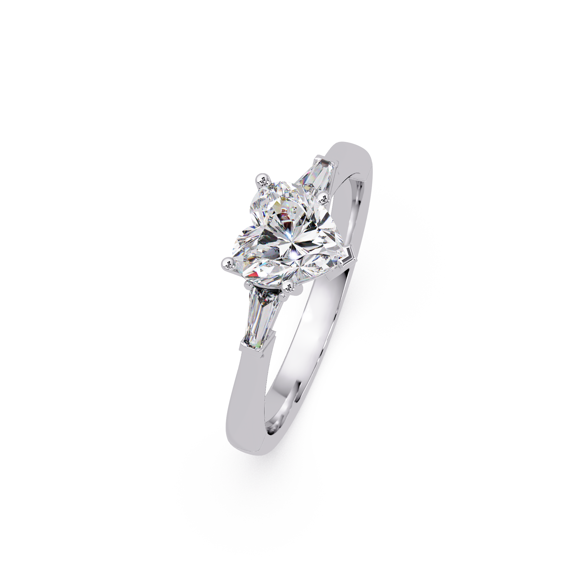 Heart Cut Engagement Ring with Custom Baguette Side Stones