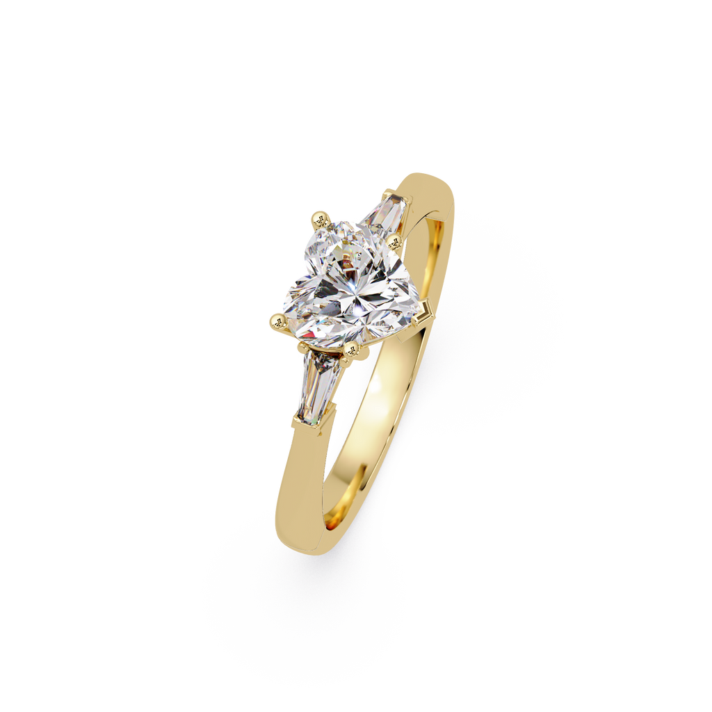 Heart Cut Engagement Ring with Custom Baguette Side Stones