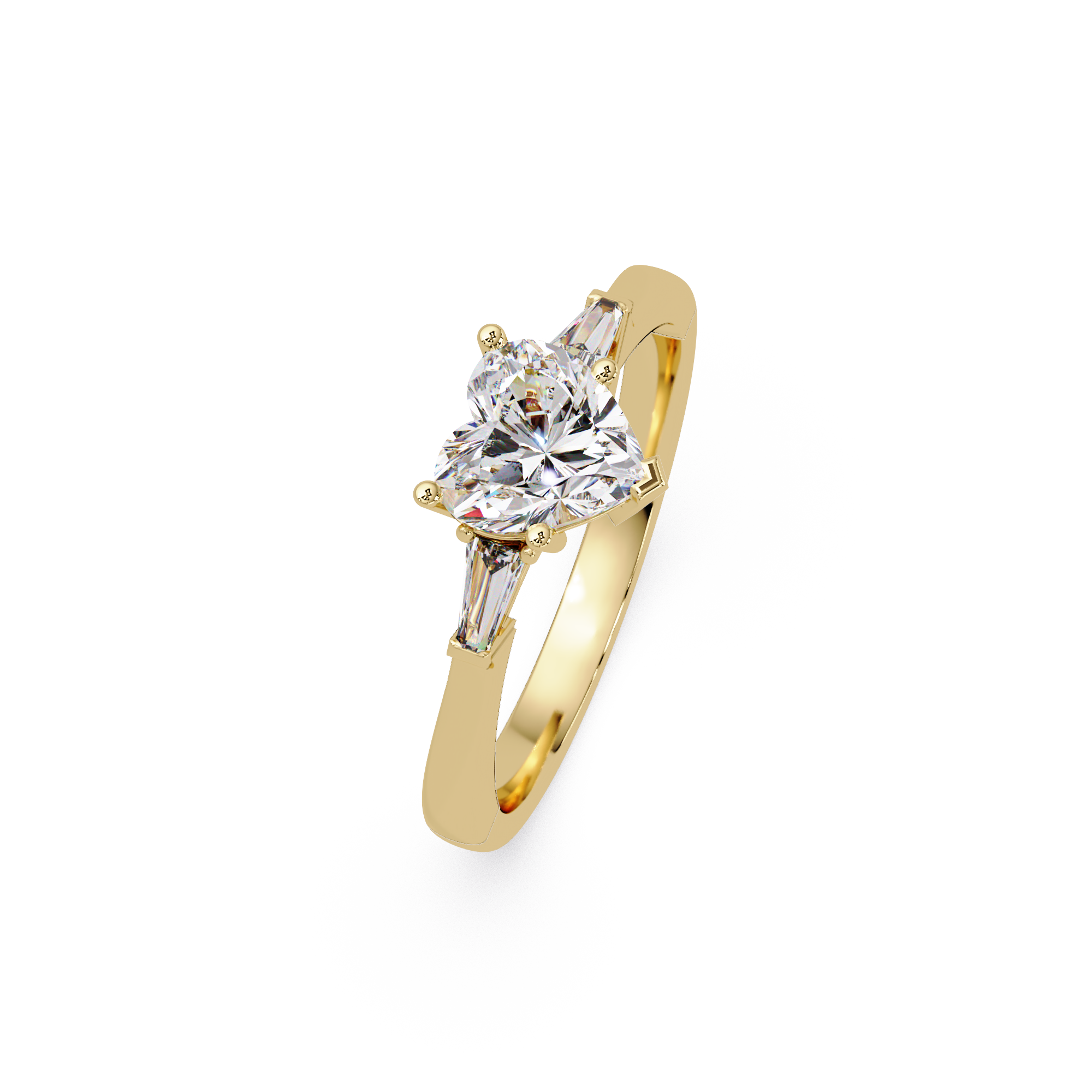 Heart Cut Engagement Ring with Custom Baguette Side Stones