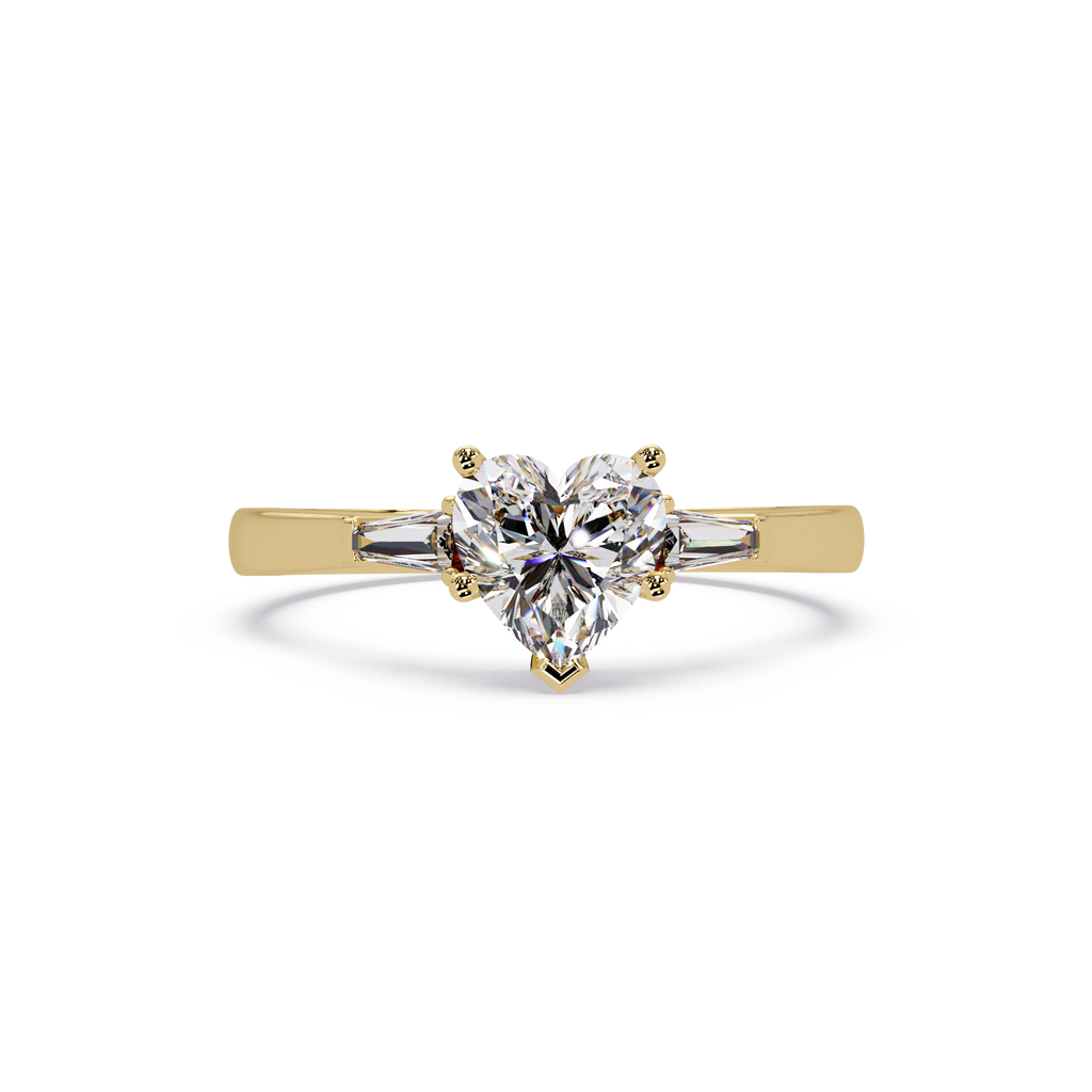Heart Cut Engagement Ring with Custom Baguette Side Stones